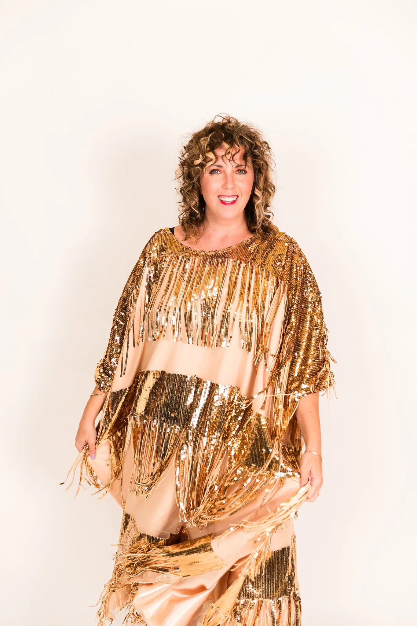 Gold Sequin Fringe Long Caftan - Image 2