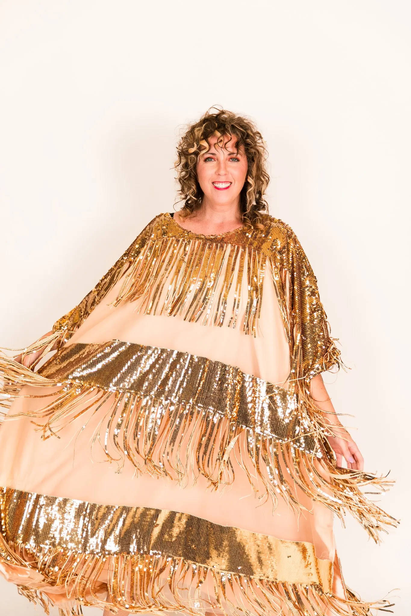 Gold Sequin Fringe Long Caftan - Image 3