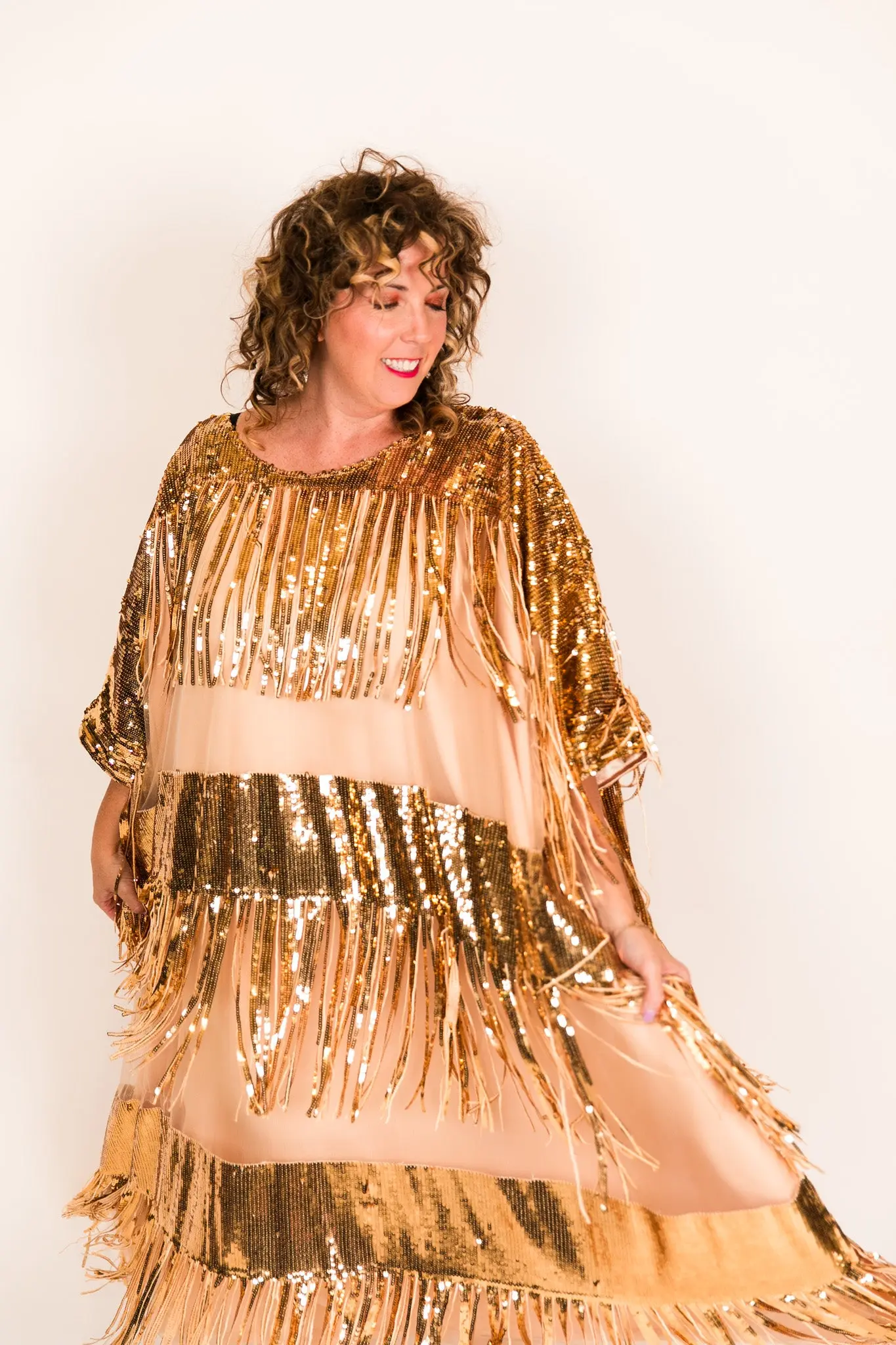 Gold Sequin Fringe Long Caftan - Image 5