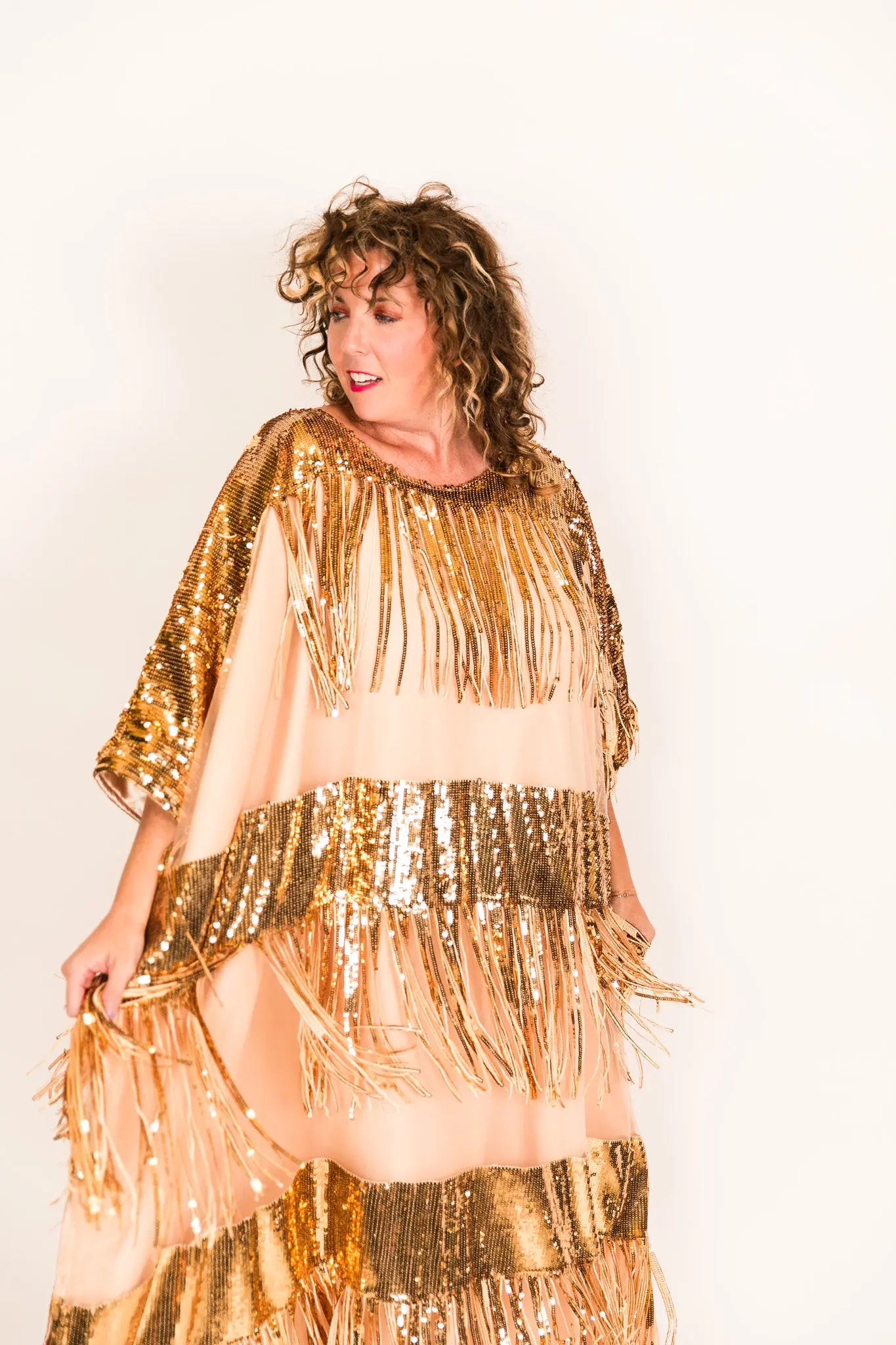 Gold Sequin Fringe Long Caftan - Image 6