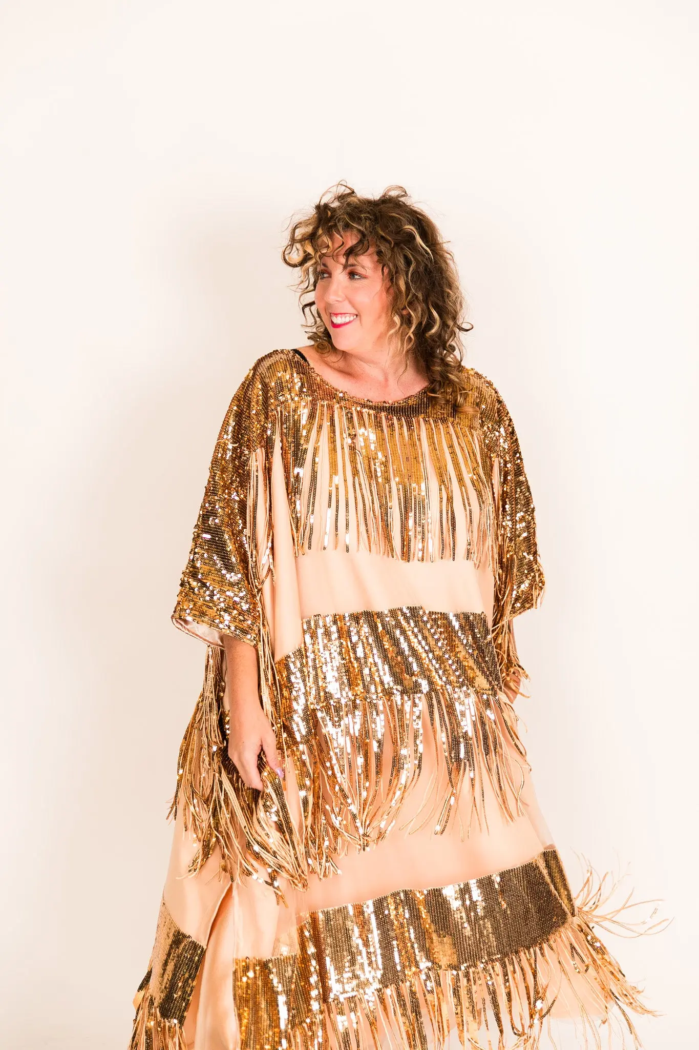 Gold Sequin Fringe Long Caftan - Image 7