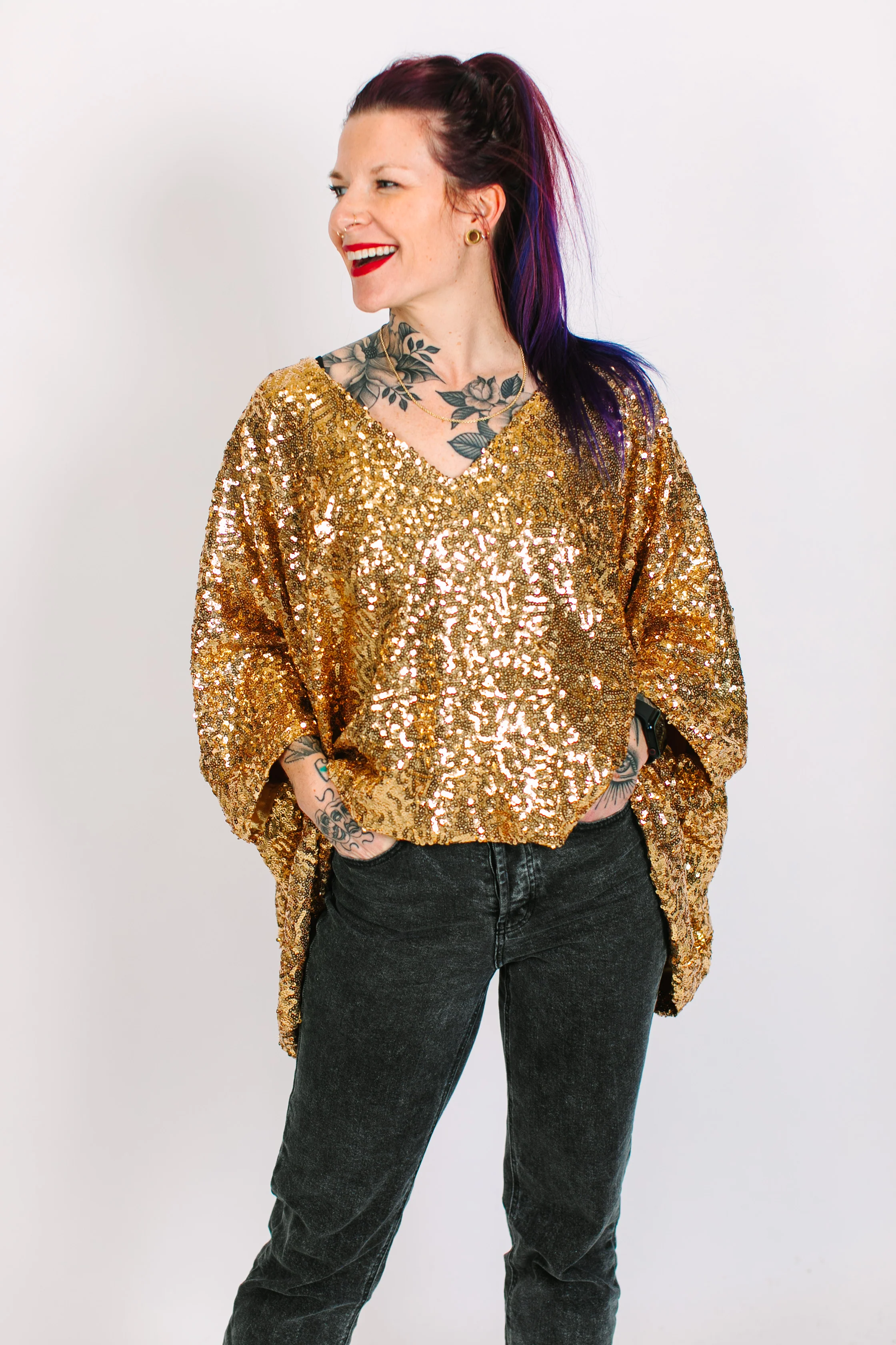 Gold Sequin Tunic Satin Lined - Image 3