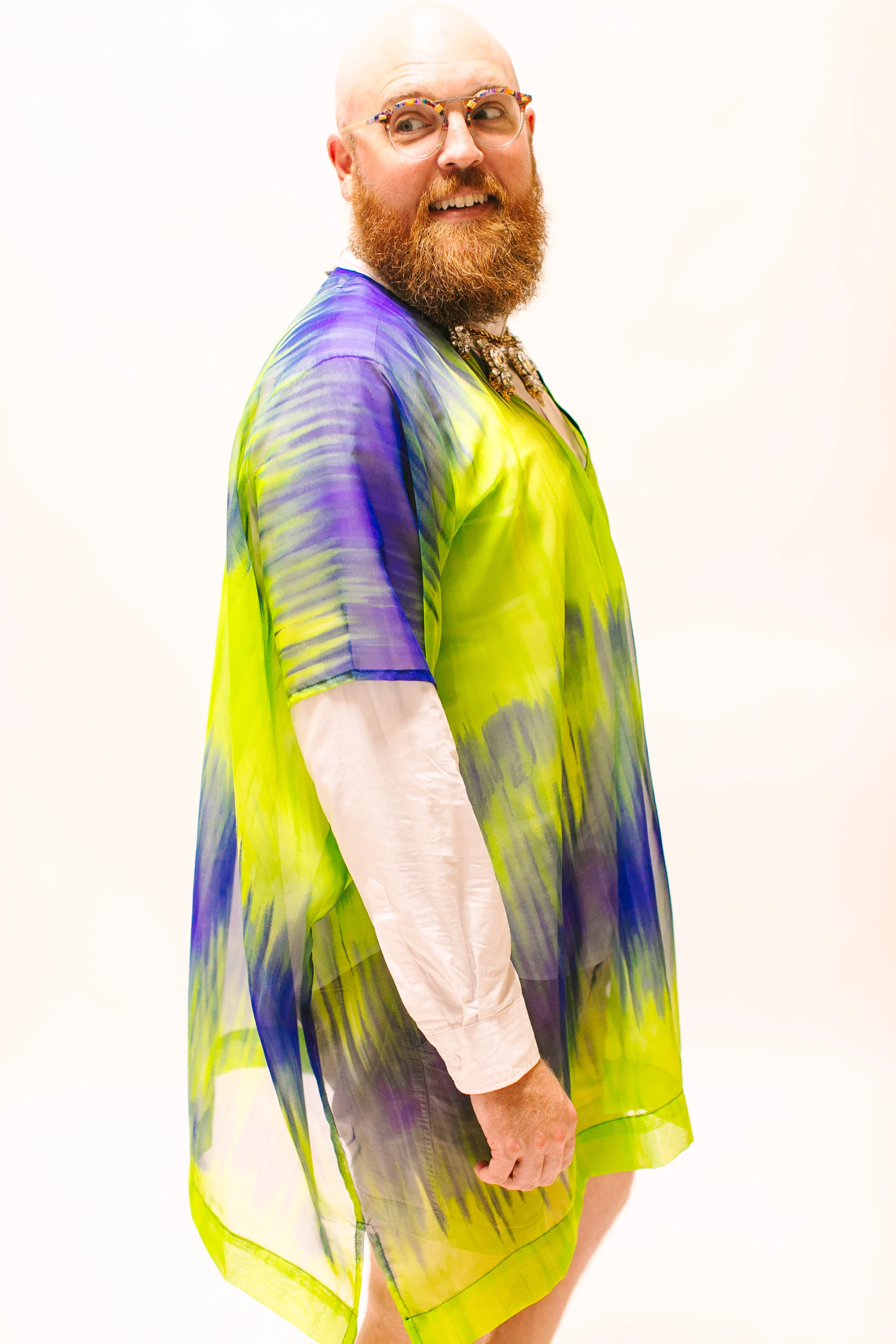 Green & Blue Tie Dye Sheer Short Caftan