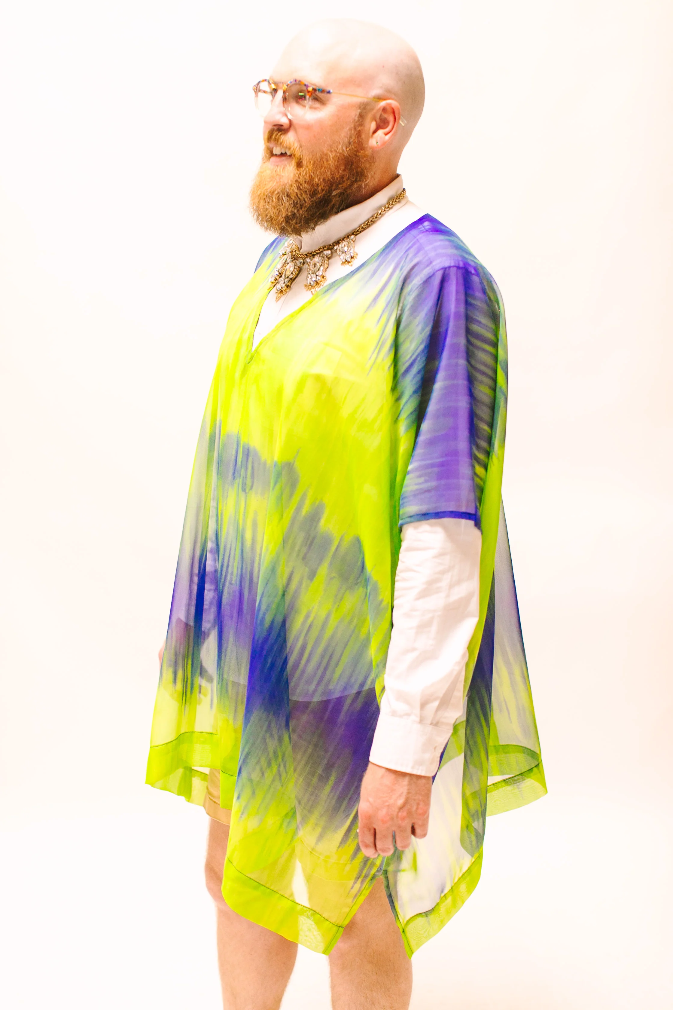 Green & Blue Tie Dye Sheer Short Caftan - Image 10
