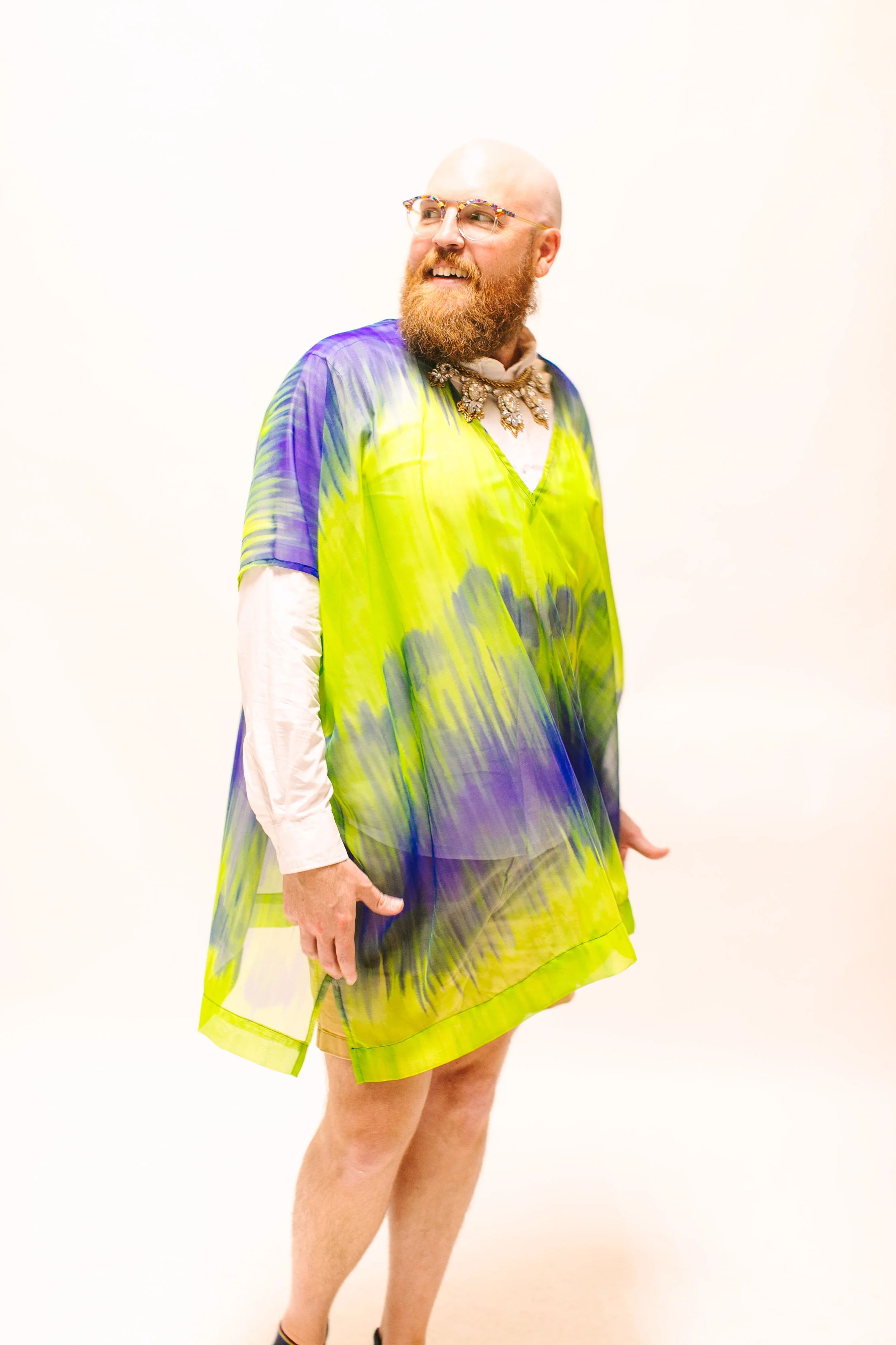 Green & Blue Tie Dye Sheer Short Caftan - Image 3