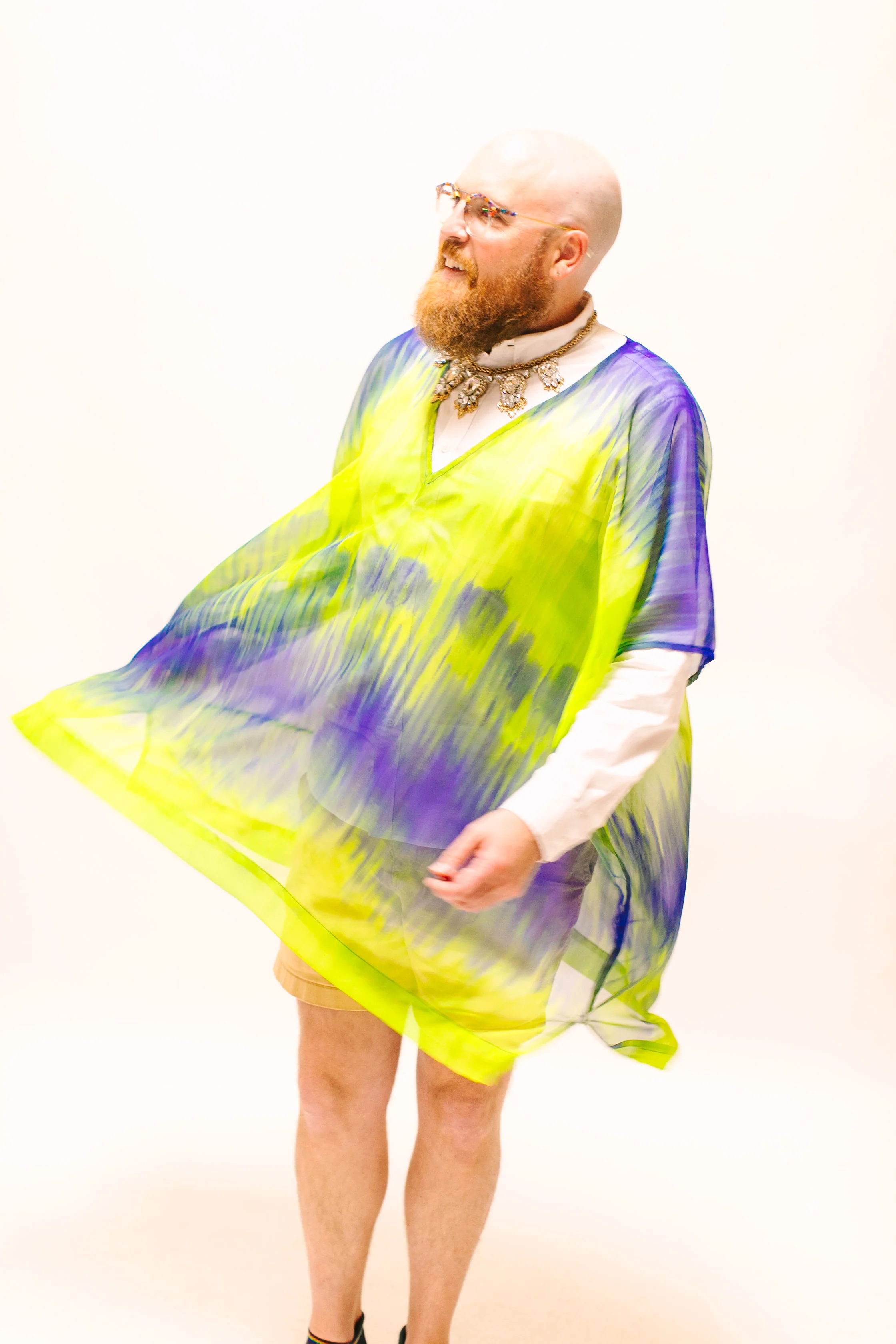 Green & Blue Tie Dye Sheer Short Caftan - Image 4