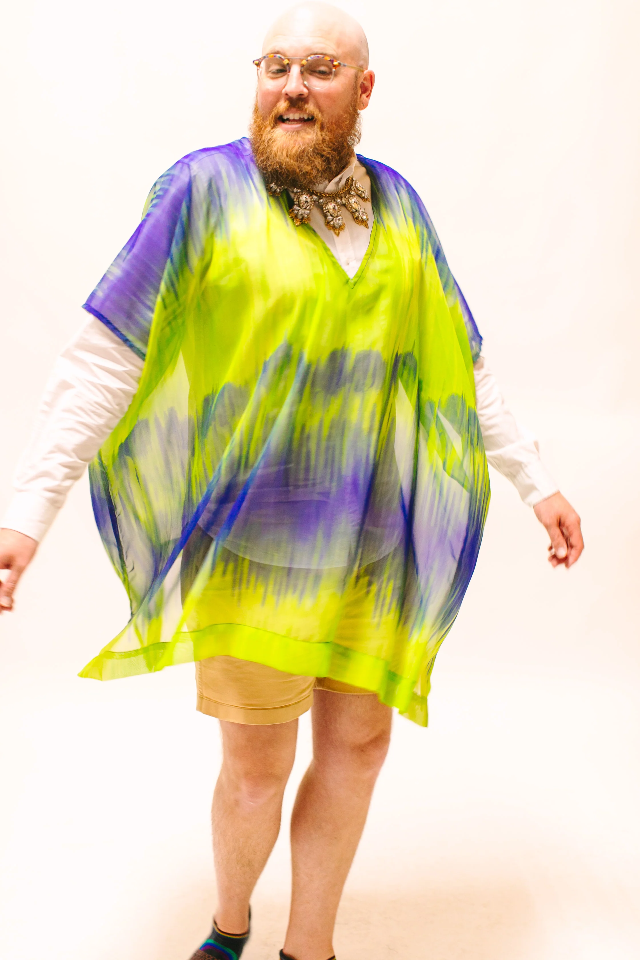Green & Blue Tie Dye Sheer Short Caftan - Image 5