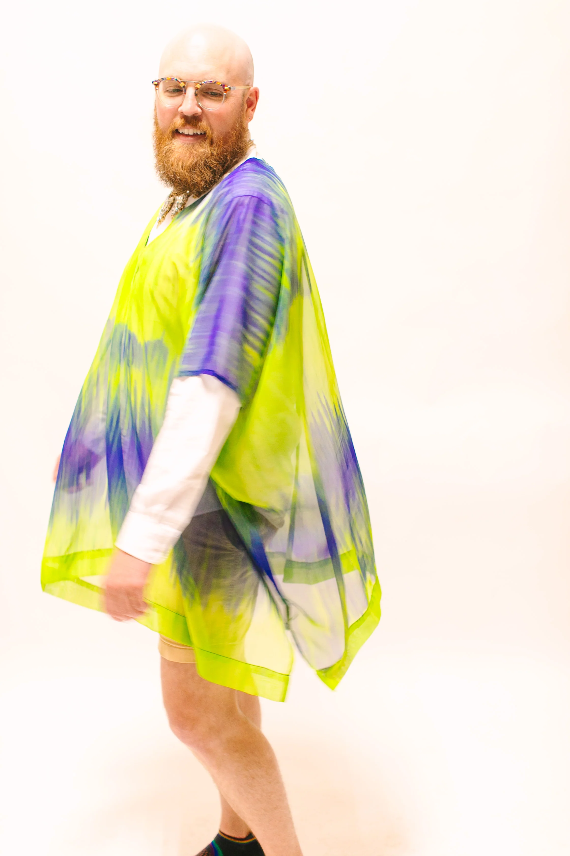 Green & Blue Tie Dye Sheer Short Caftan - Image 6