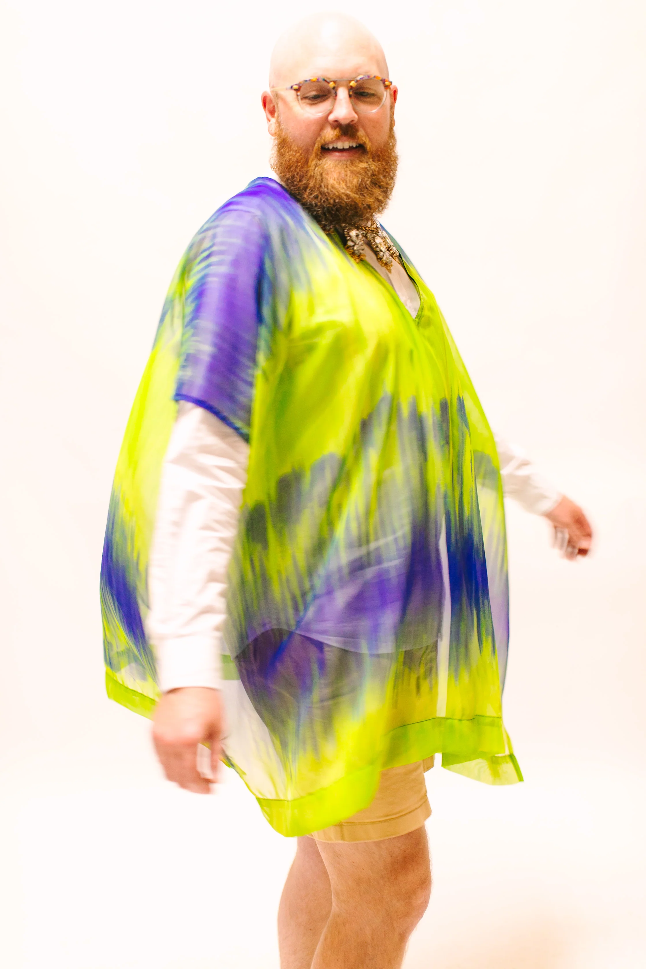 Green & Blue Tie Dye Sheer Short Caftan - Image 8