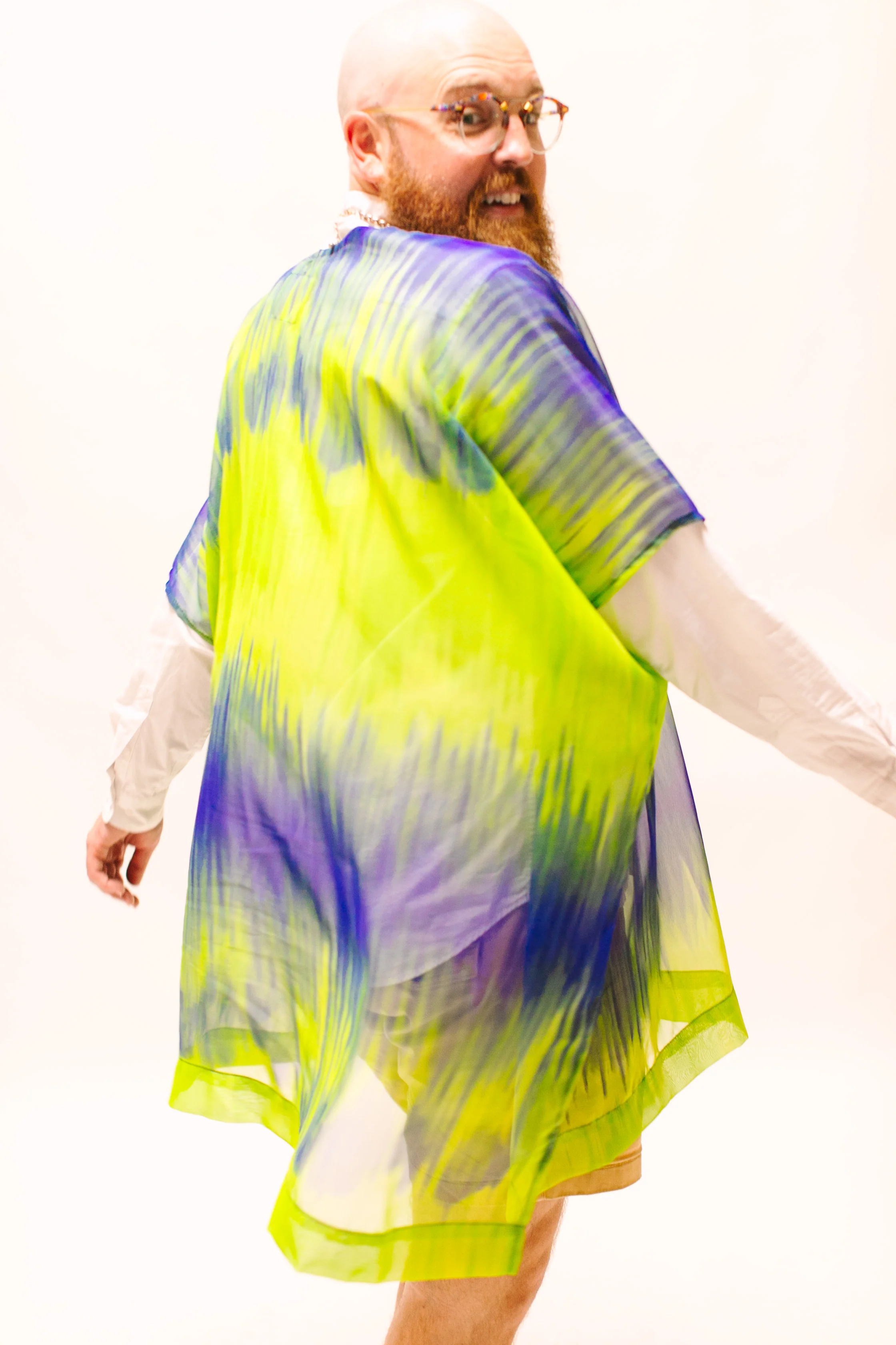 Green & Blue Tie Dye Sheer Short Caftan - Image 9