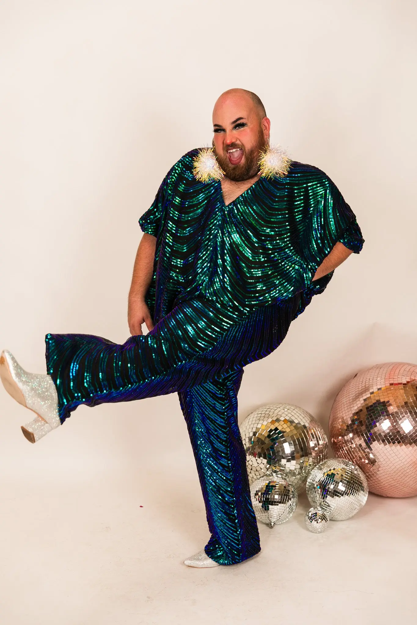 Green Iridescent Embroidered Sequin Pants