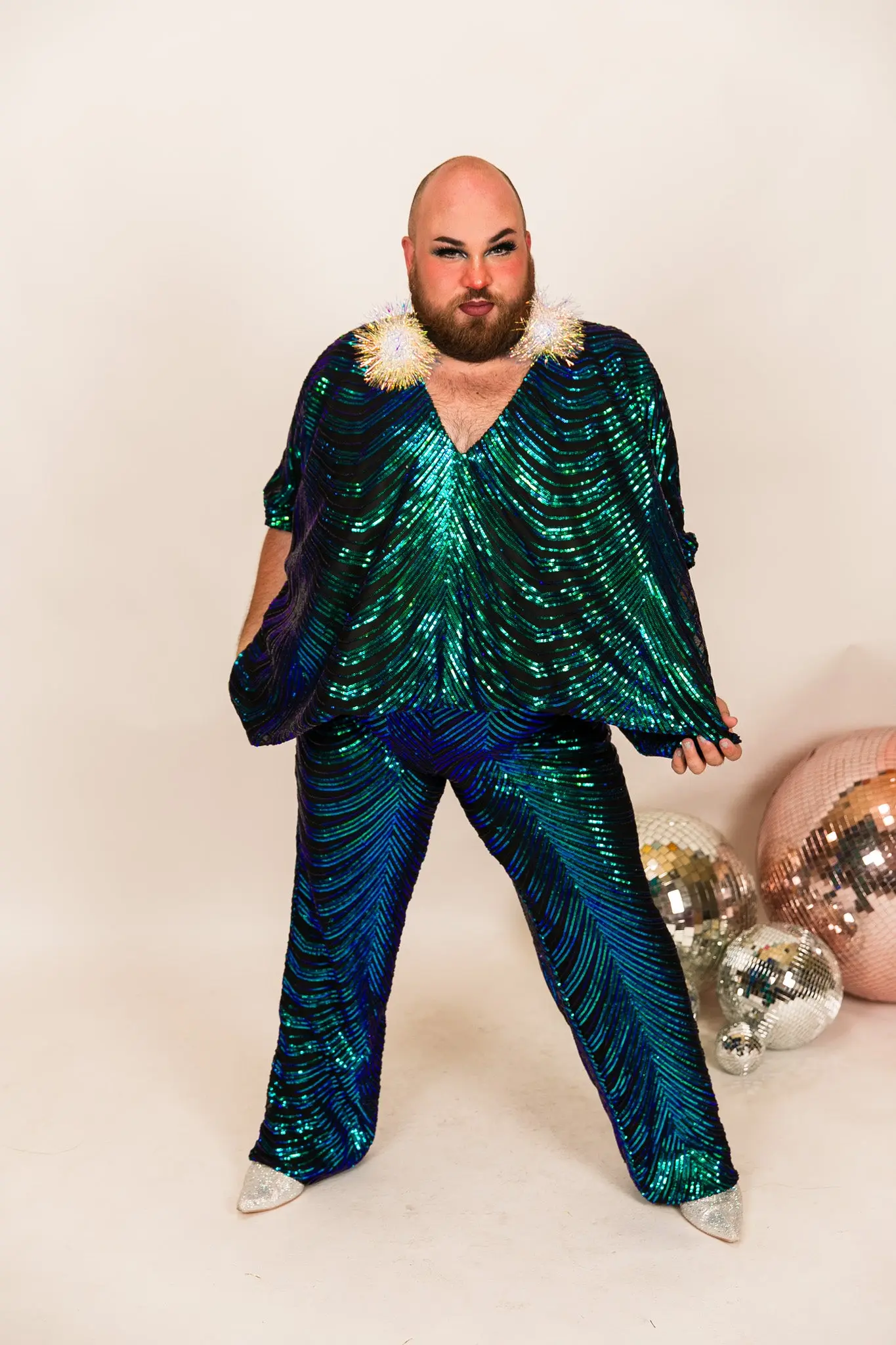 Green Iridescent Embroidered Sequin Pants - Image 2