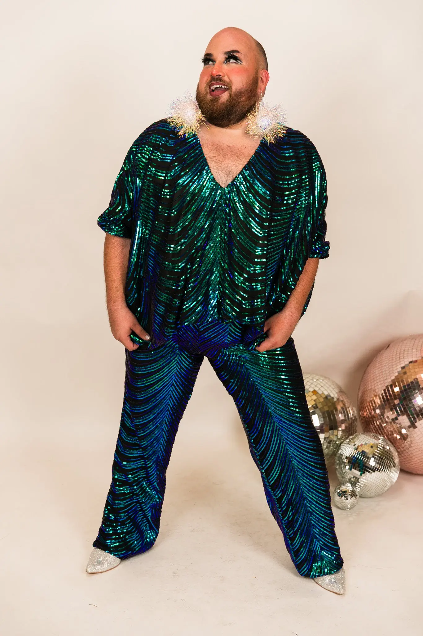 Green Iridescent Embroidered Sequin Pants - Image 3