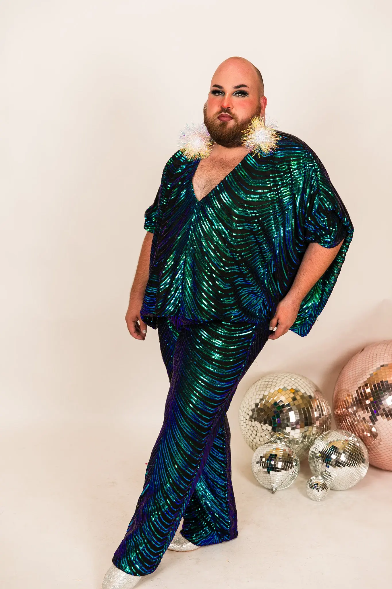 Green Iridescent Embroidered Sequin Pants - Image 4