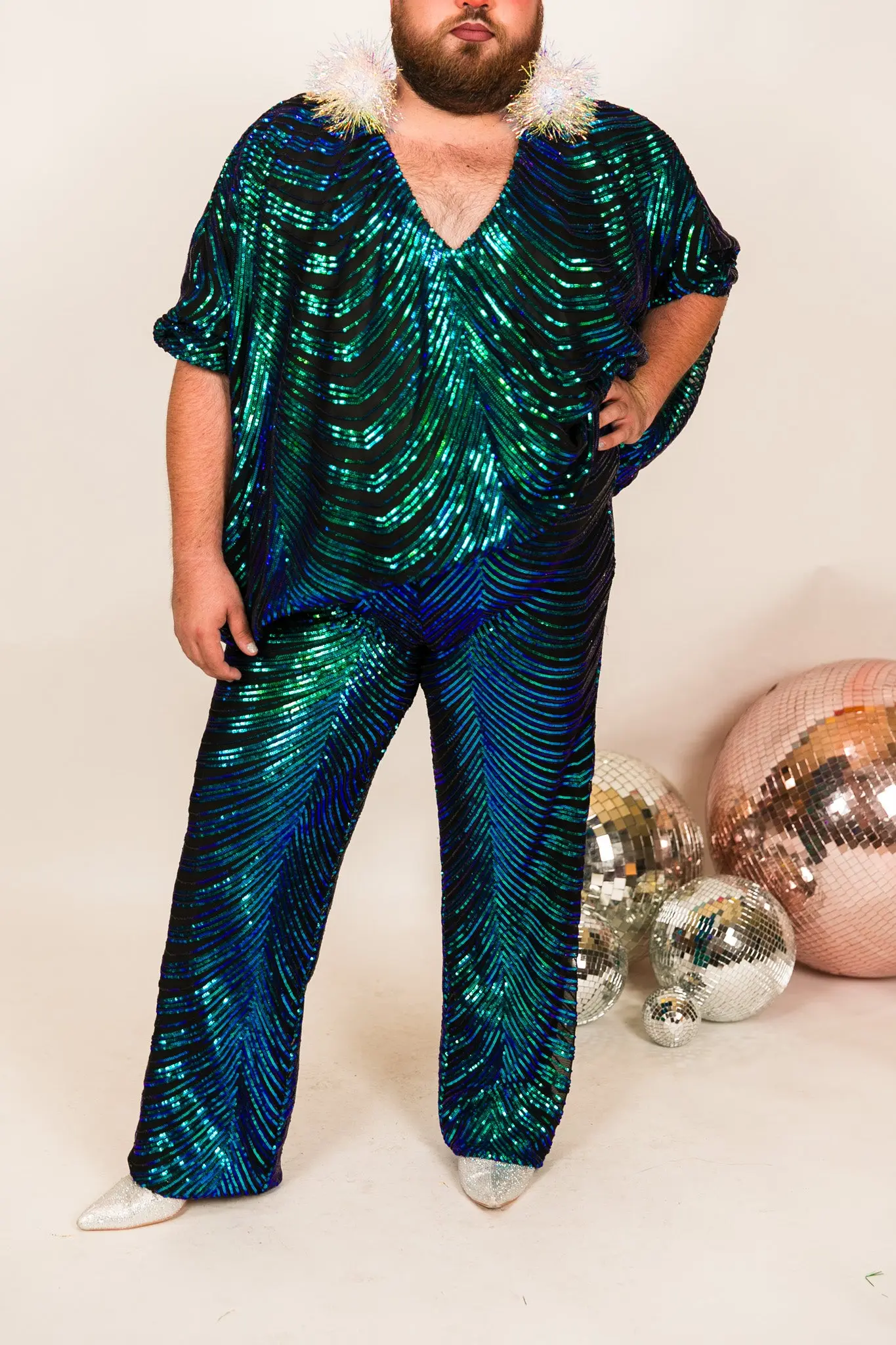 Green Iridescent Embroidered Sequin Pants - Image 5