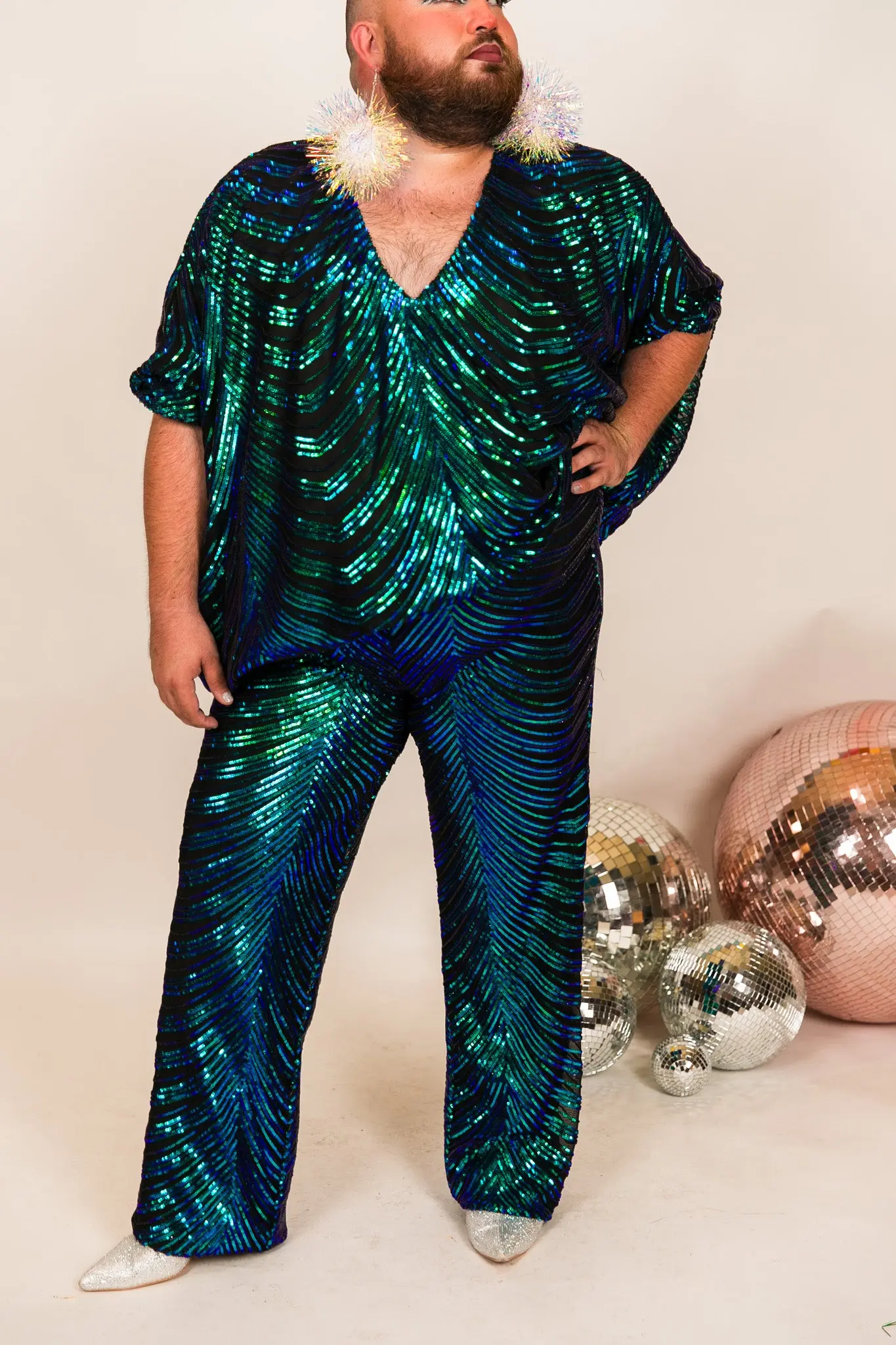Green Iridescent Embroidered Sequin Pants - Image 6