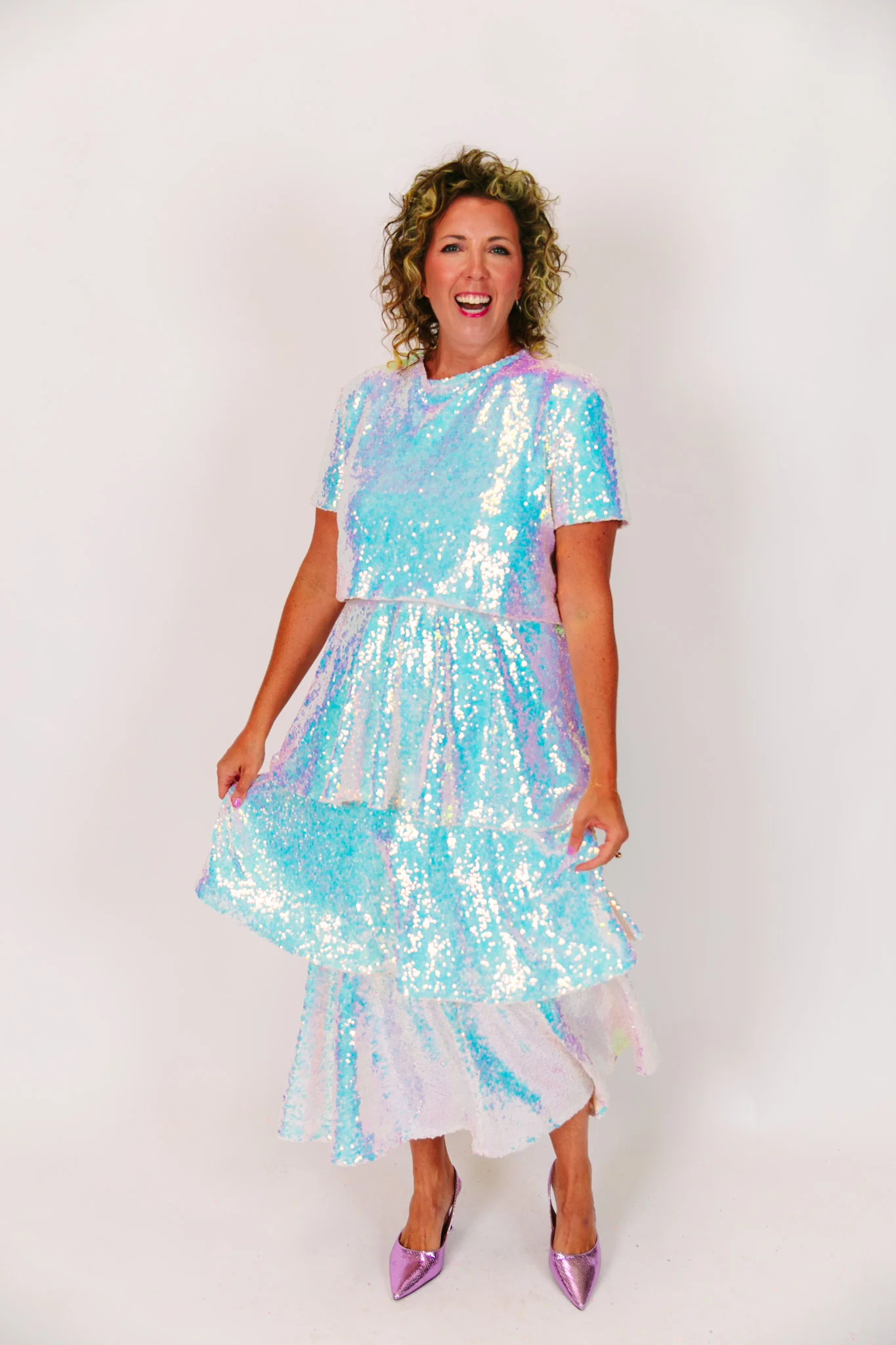 Iridescent 3-Tiered Sequin Skirt