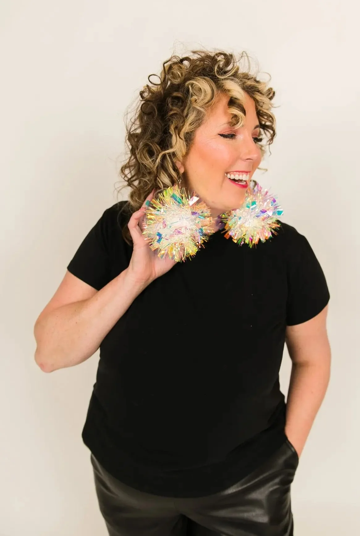 Iridescent Chunky Pom Pom Earrings