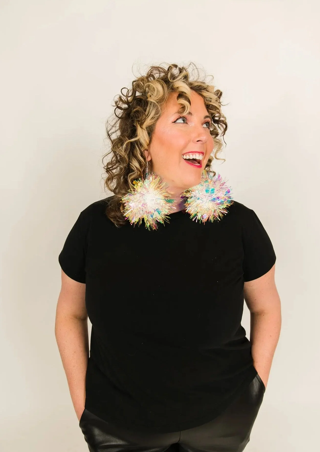 Iridescent Chunky Pom Pom Earrings - Image 7