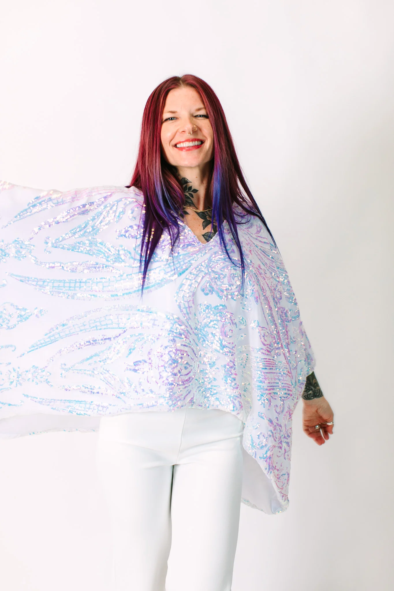 Iridescent Embroidered Sequin Tunic - Satin Lined