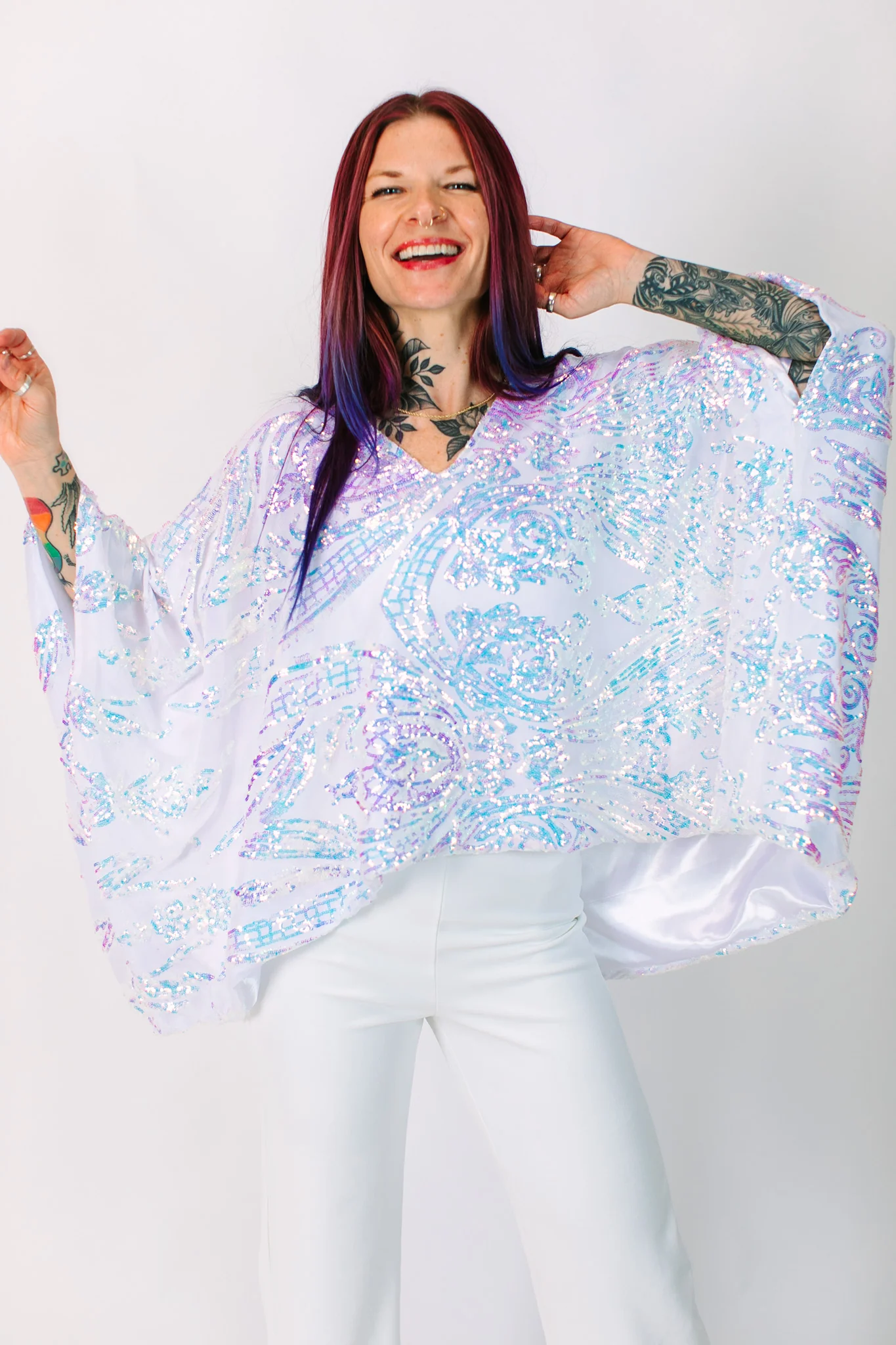 Iridescent Embroidered Sequin Tunic - Satin Lined - Image 5