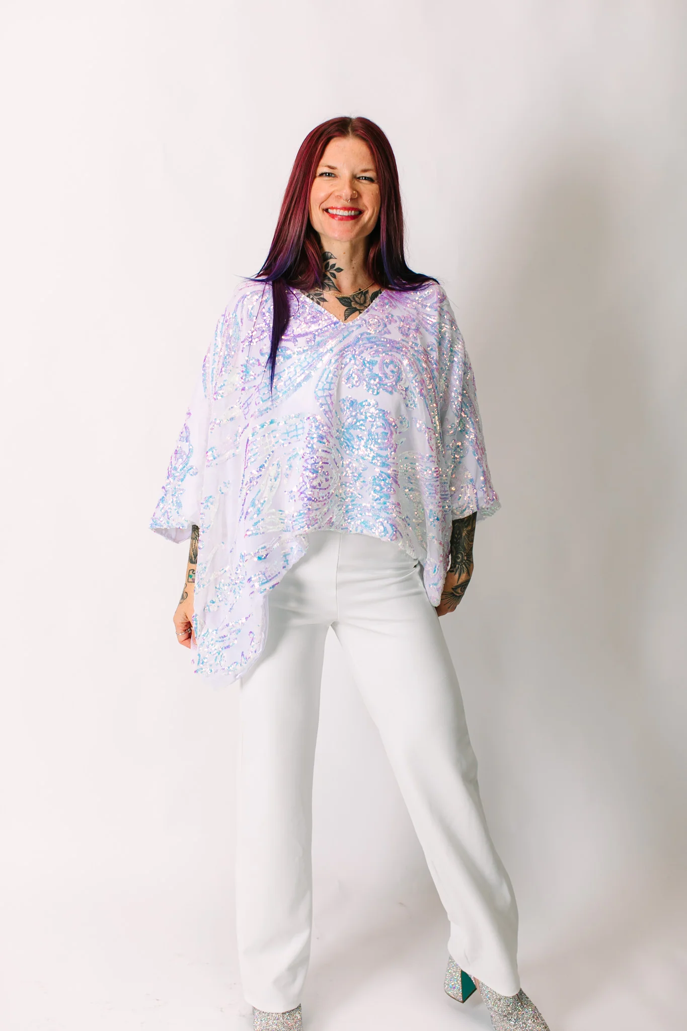 Iridescent Embroidered Sequin Tunic - Satin Lined - Image 8