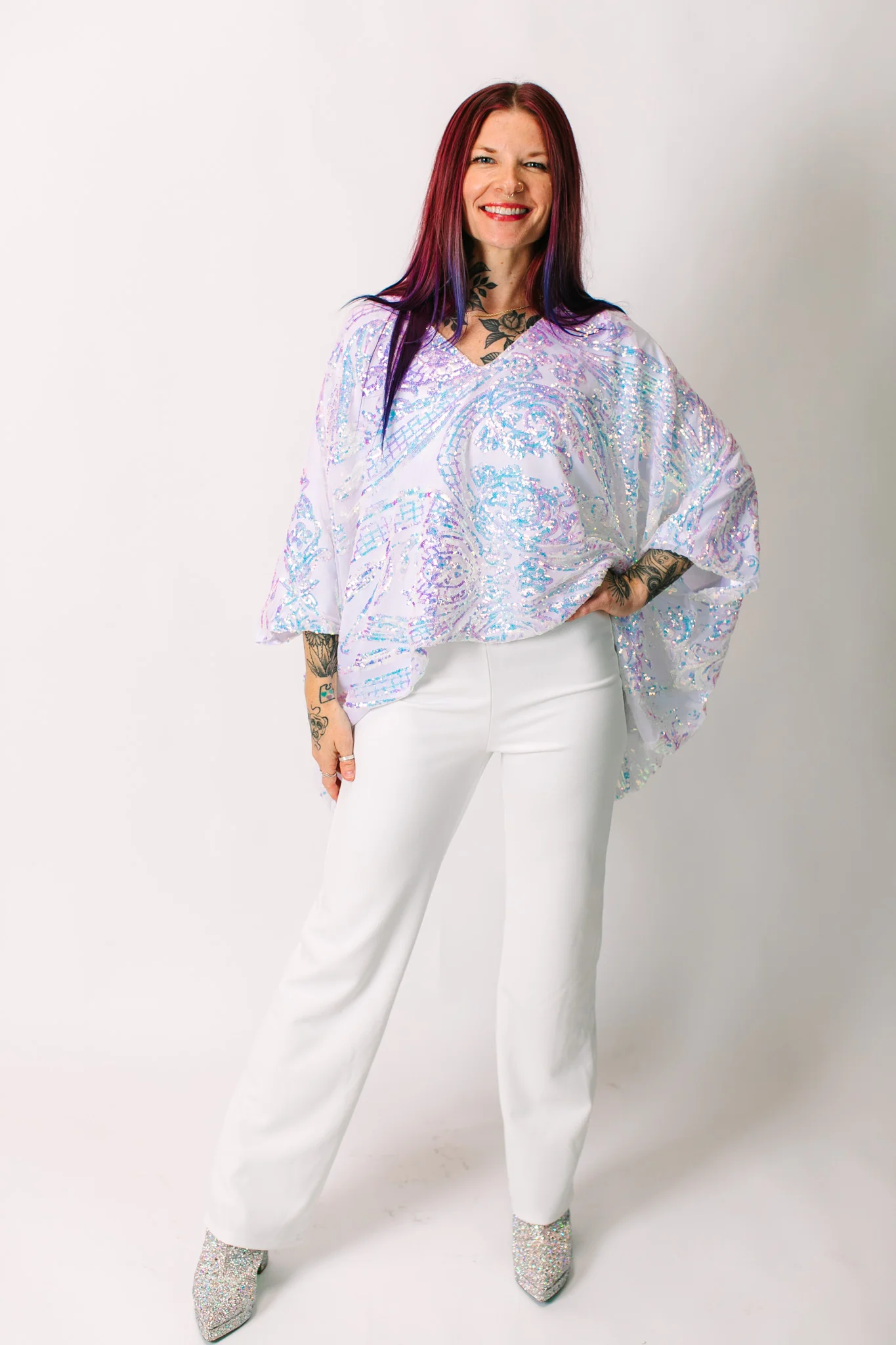 Iridescent Embroidered Sequin Tunic - Satin Lined - Image 9