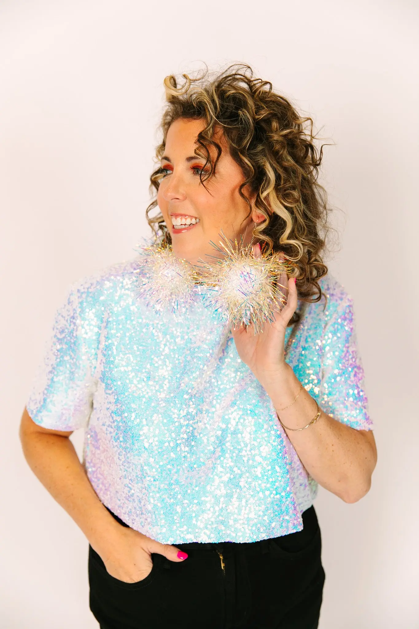 Iridescent Party Pom Earrings - Image 6