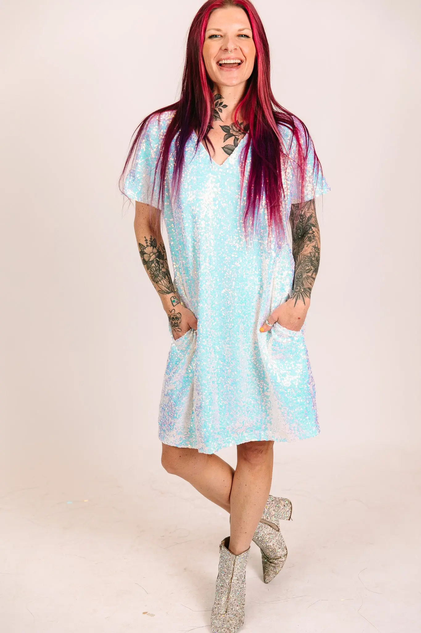 Iridescent Sequin V-Neck Dress