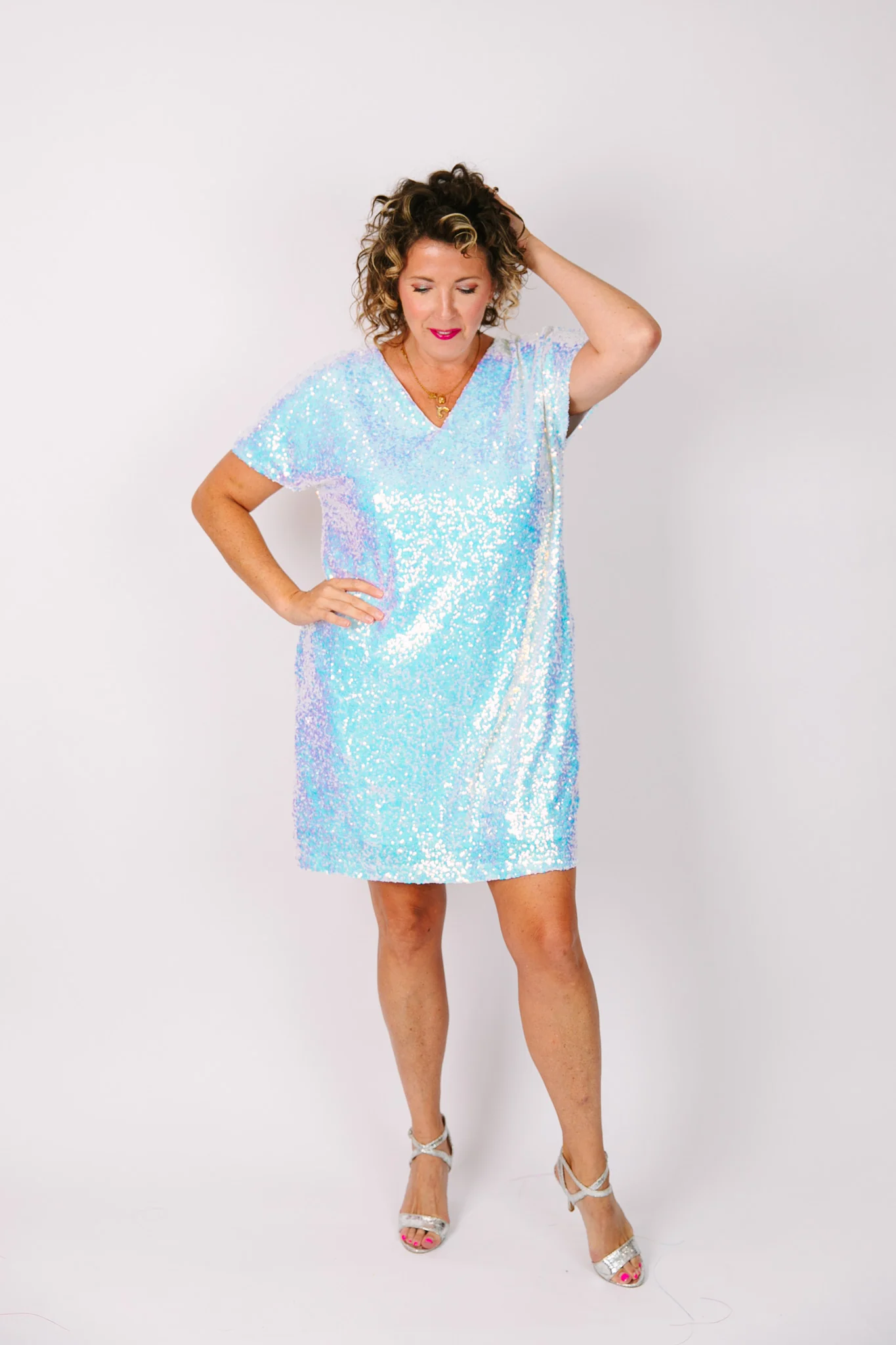 Iridescent Sequin V-Neck Dress - Image 11