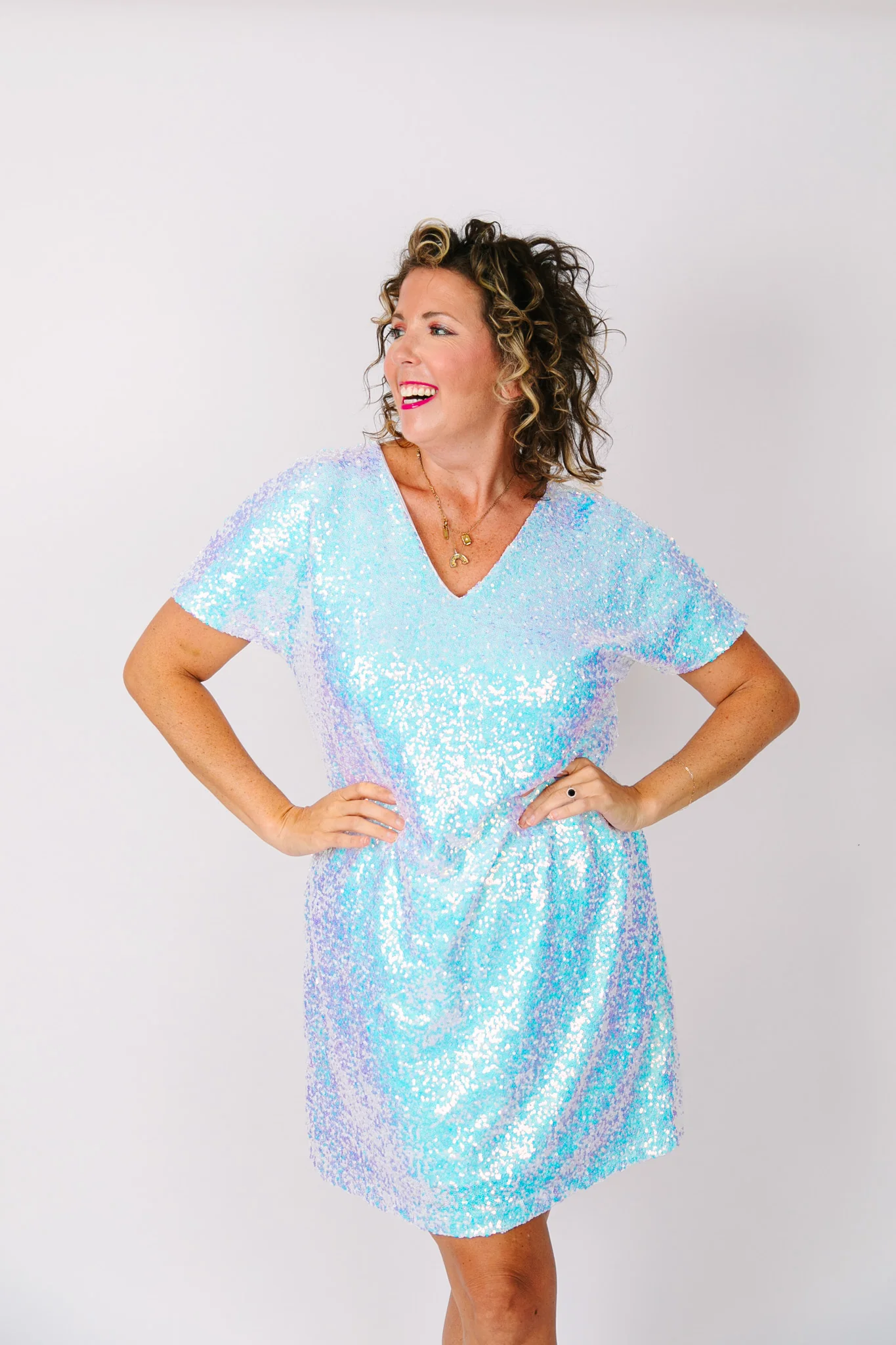 Iridescent Sequin V-Neck Dress - Image 13