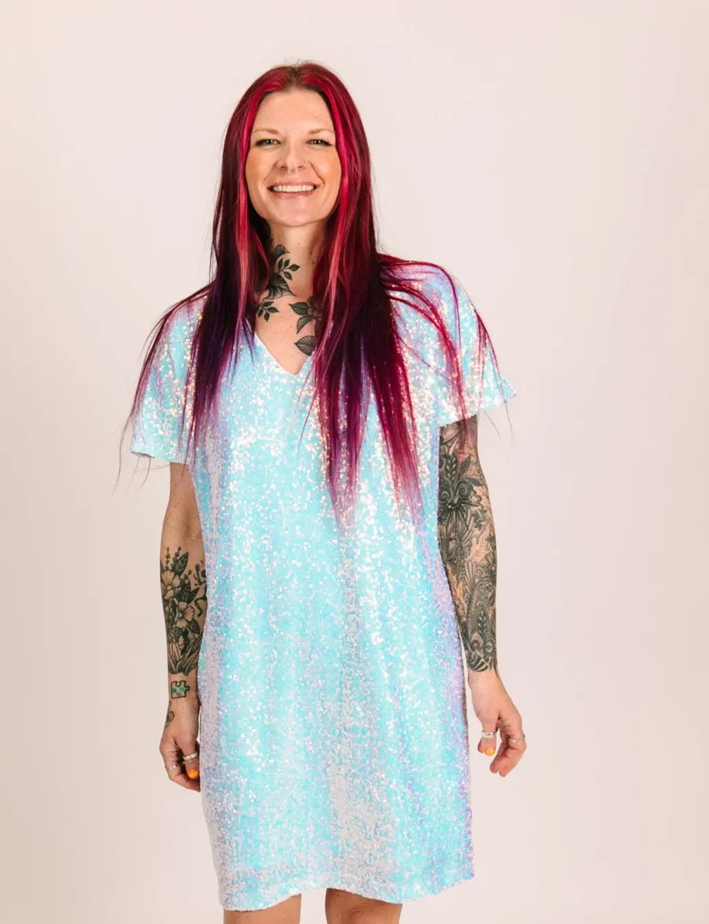 Iridescent Sequin V-Neck Dress - Image 14