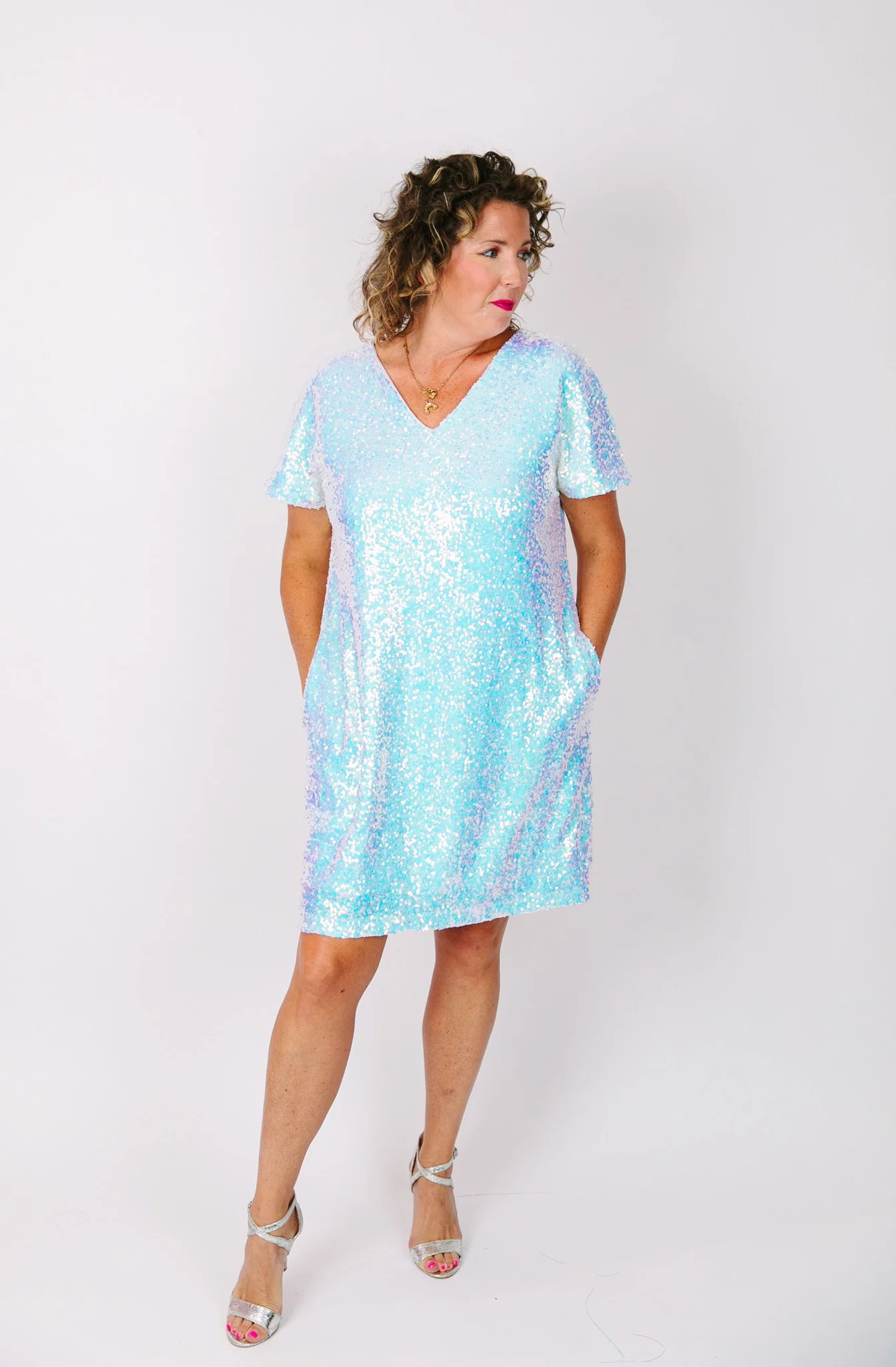 Iridescent Sequin V-Neck Dress - Image 4