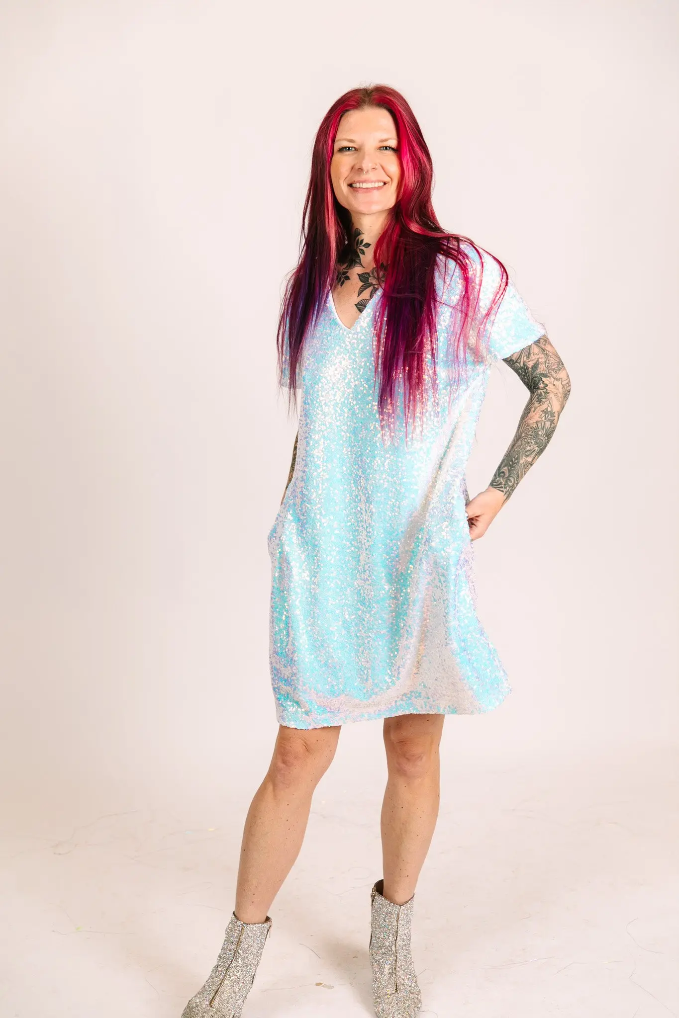 Iridescent Sequin V-Neck Dress - Image 9