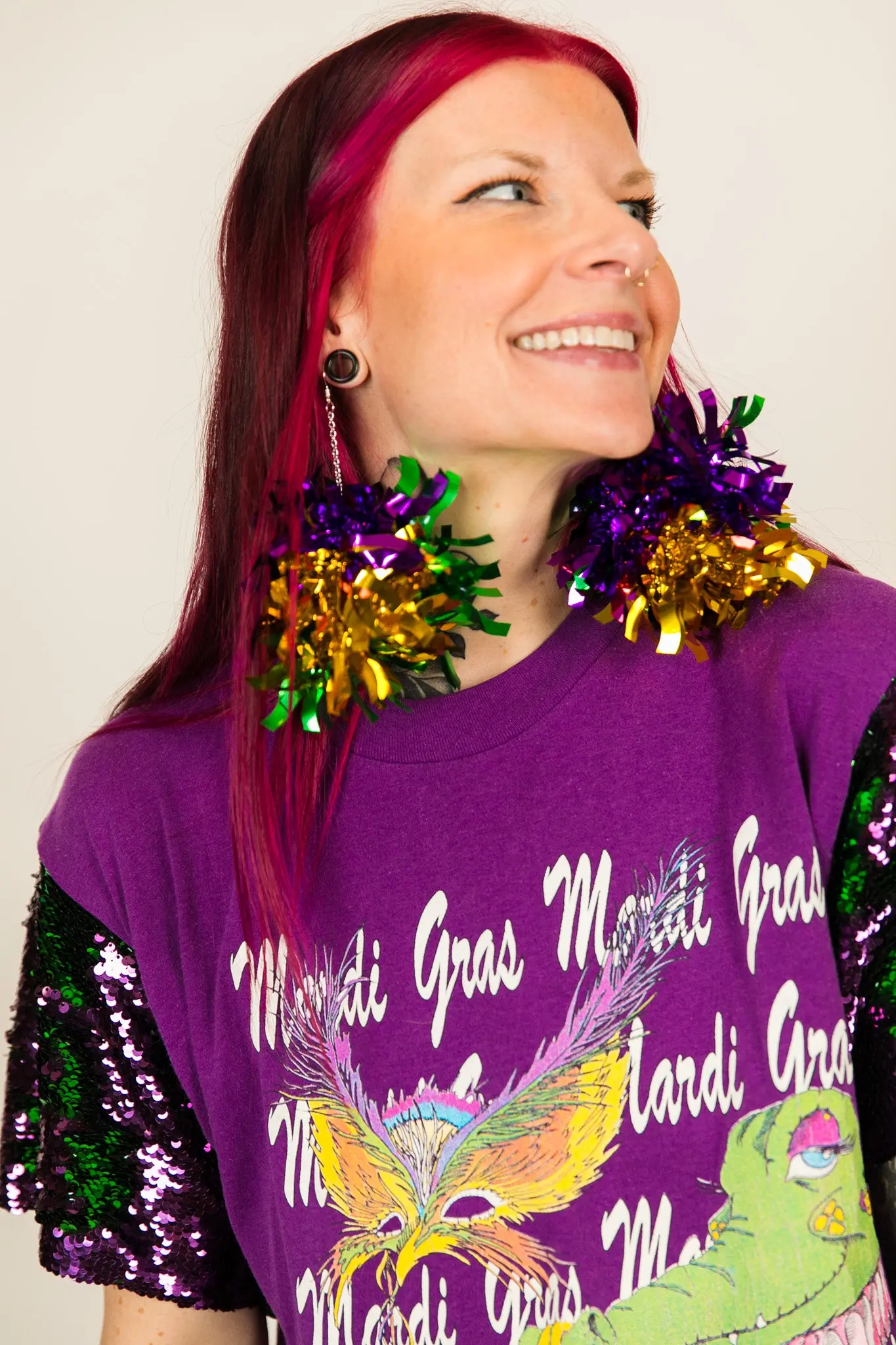 King Cake Pom Pom Earrings
