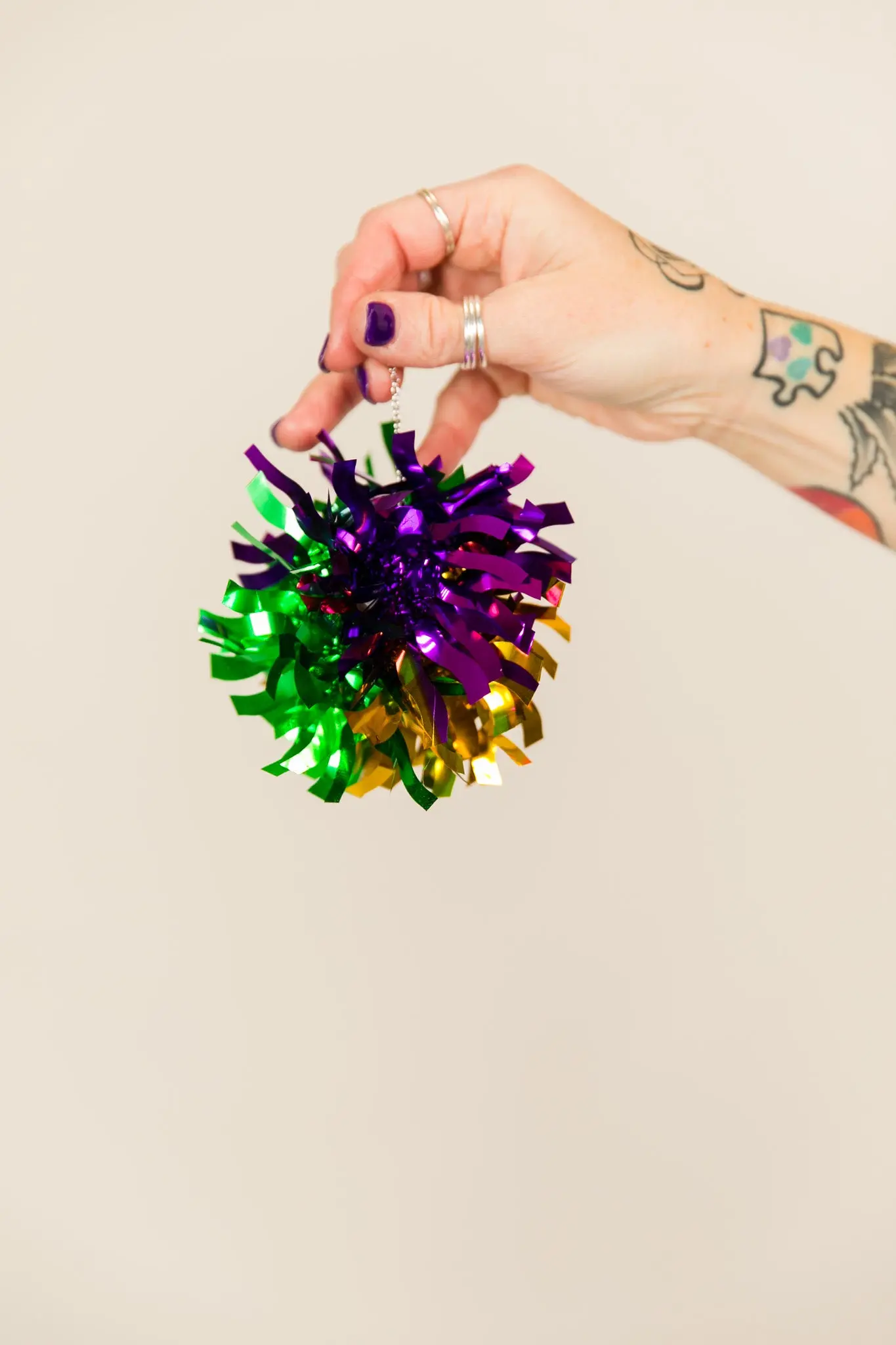 King Cake Pom Pom Earrings - Image 2