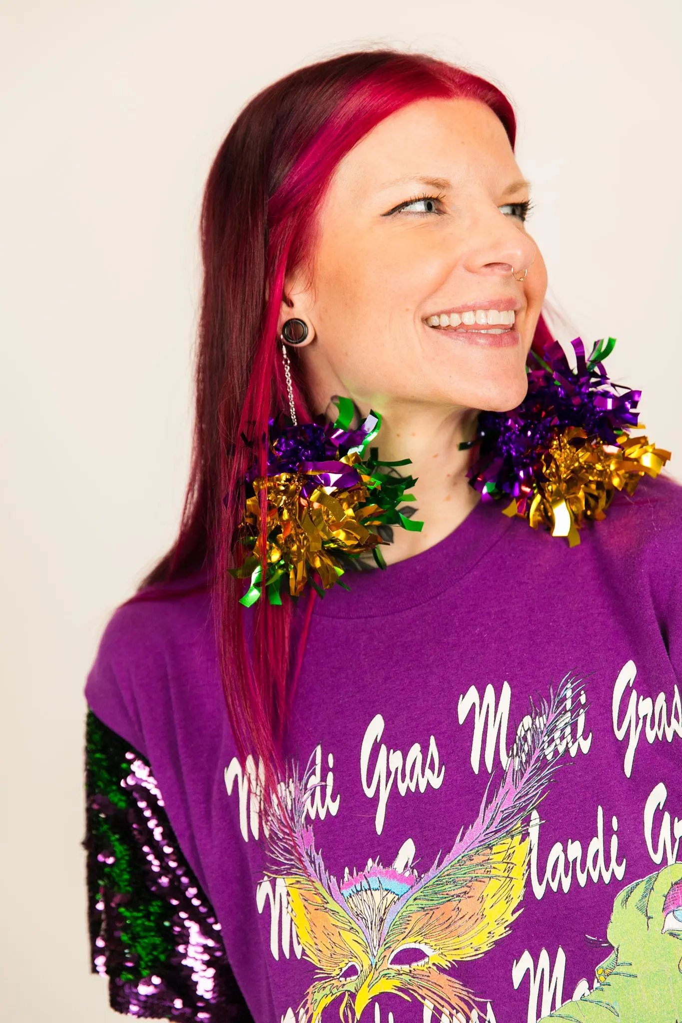 King Cake Pom Pom Earrings - Image 5