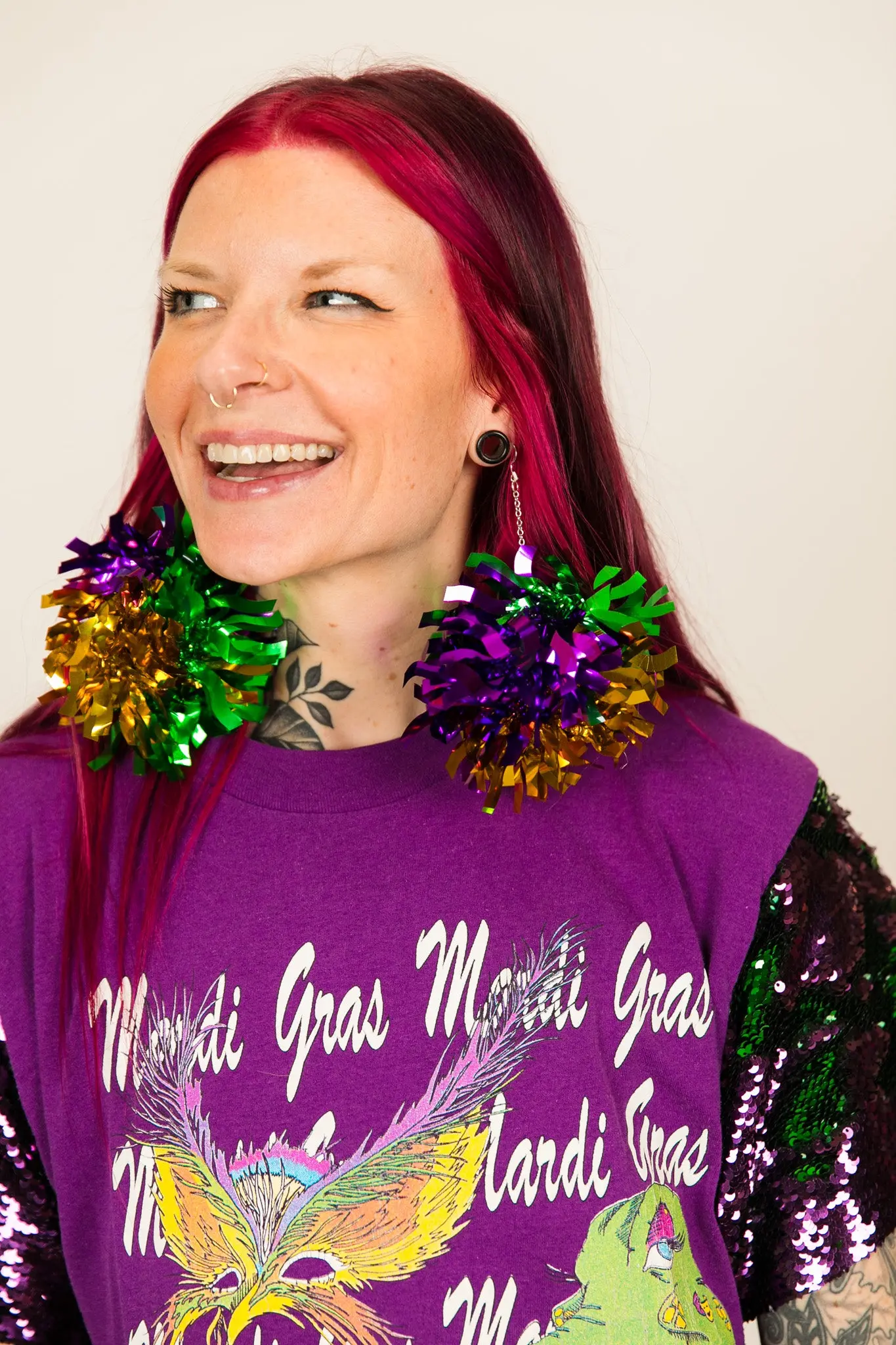 King Cake Pom Pom Earrings - Image 6