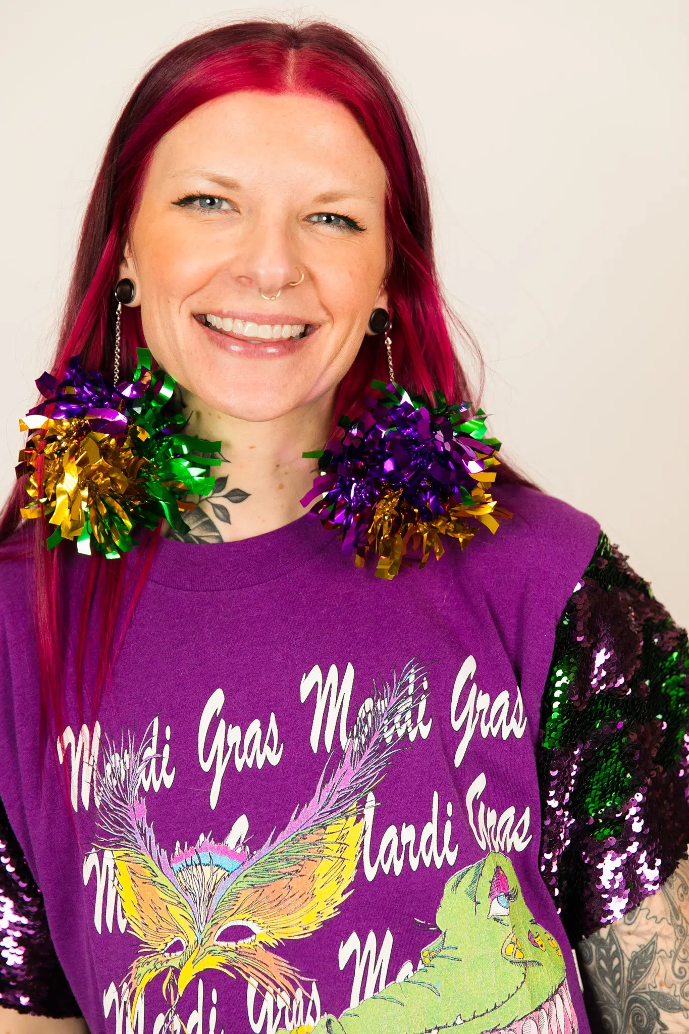 King Cake Pom Pom Earrings - Image 7