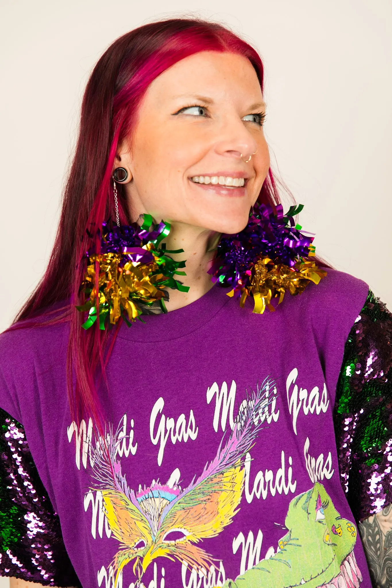King Cake Pom Pom Earrings - Image 8
