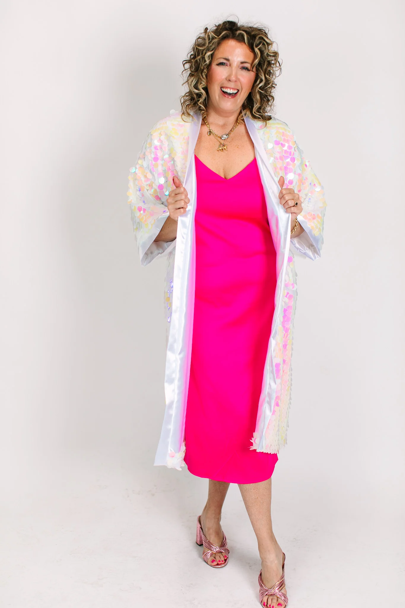 Light Pink Iridescent Paillette Duster