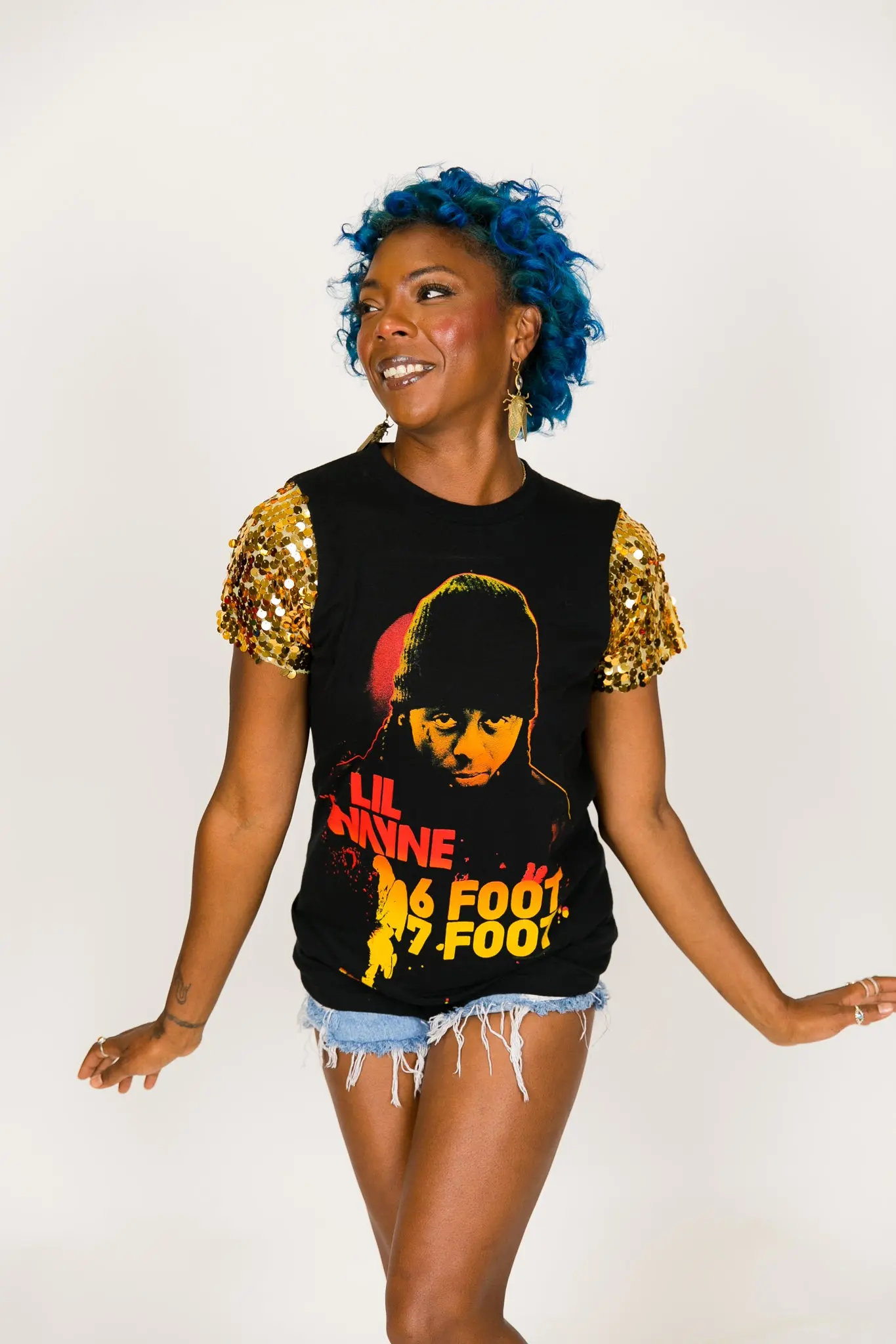Lil Wayne Gold Sequin Sleeve Party Tee - Image 5