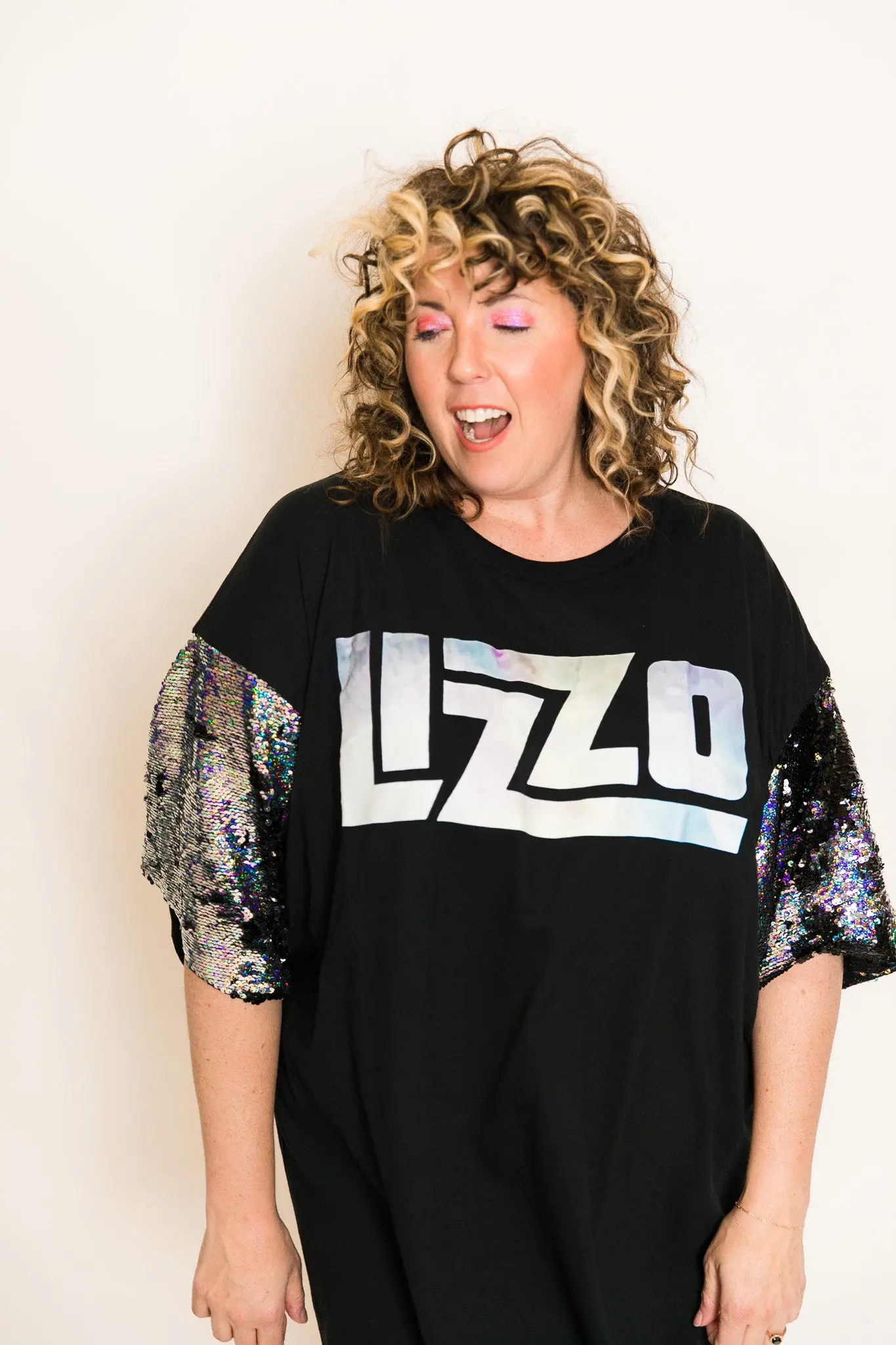 Lizzo Black and Silver Sequin Sleeve Party Tee - Image 10