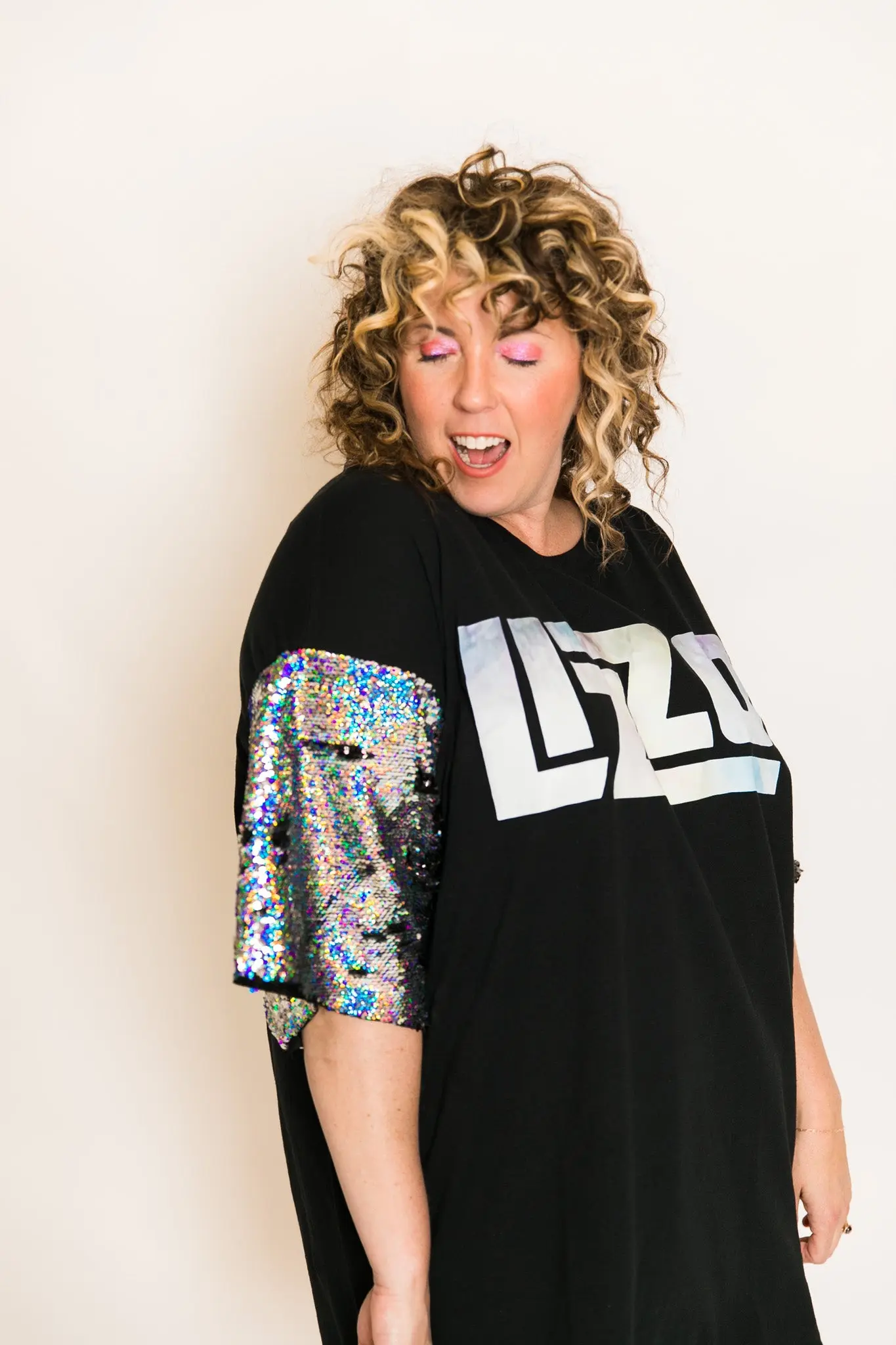 Lizzo Black and Silver Sequin Sleeve Party Tee - Image 11