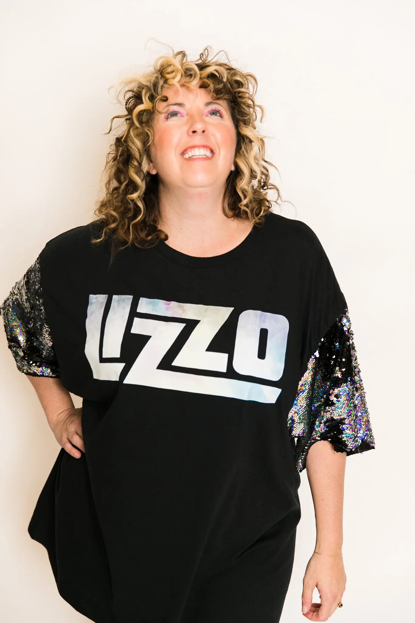Lizzo Black and Silver Sequin Sleeve Party Tee - Image 12