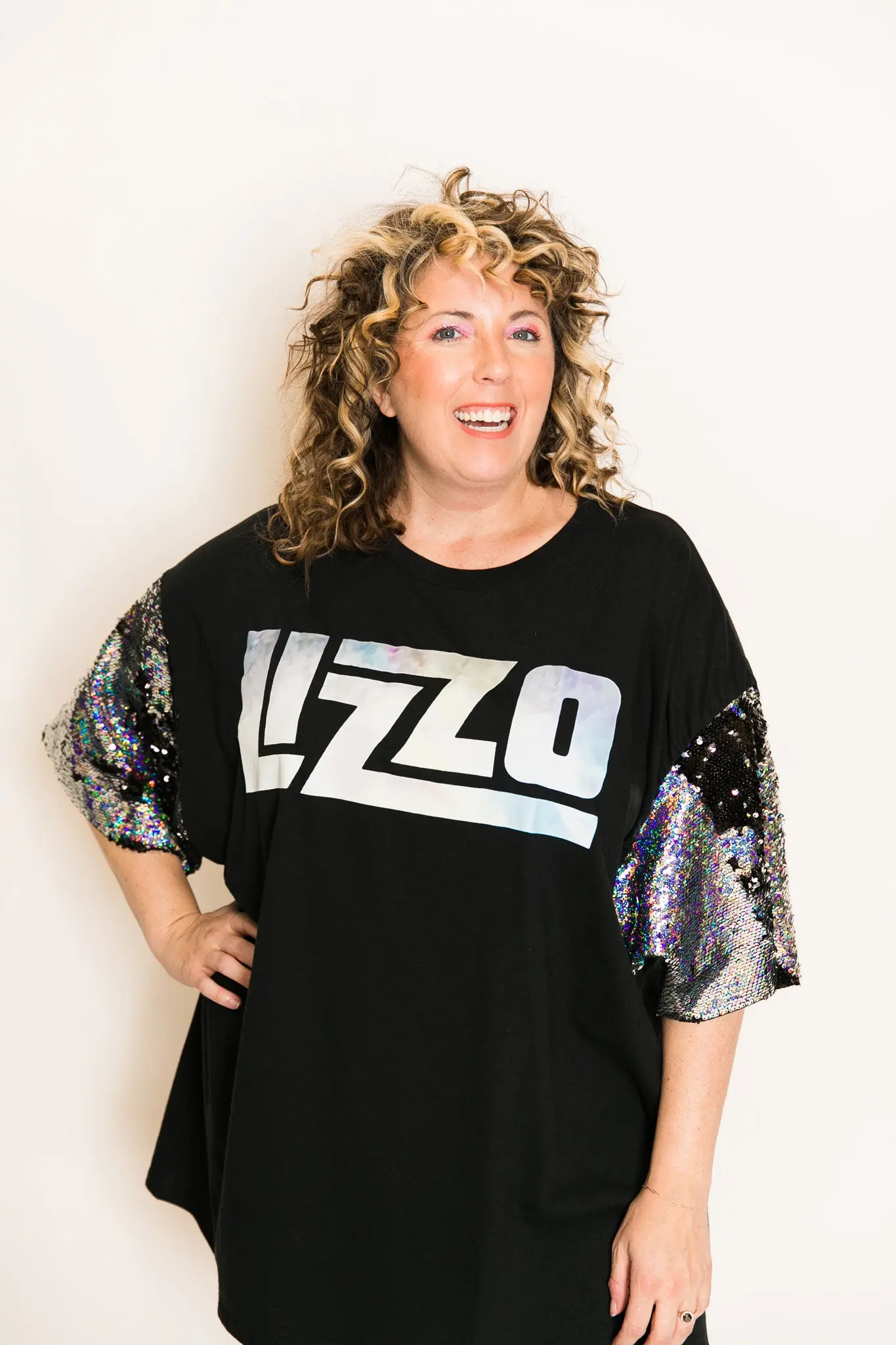 Lizzo Black and Silver Sequin Sleeve Party Tee - Image 3