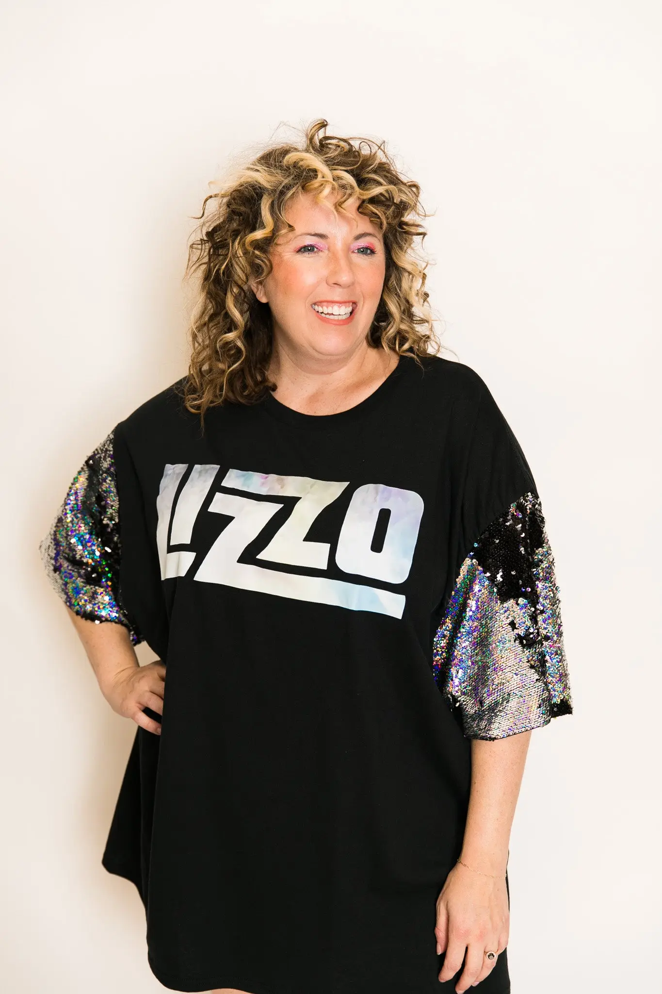 Lizzo Black and Silver Sequin Sleeve Party Tee - Image 4