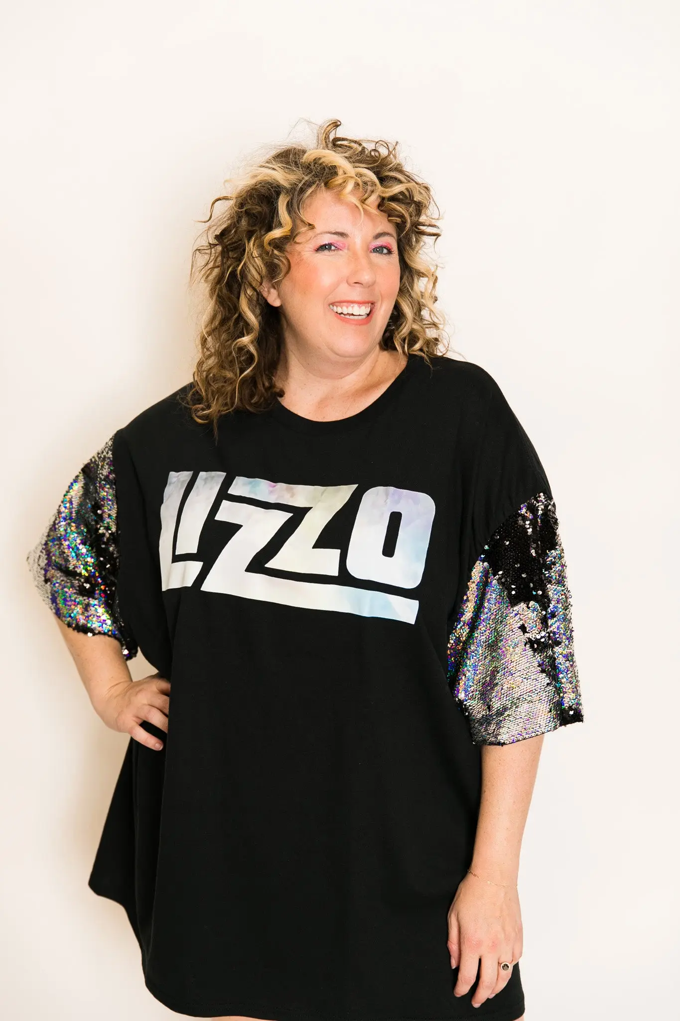 Lizzo Black and Silver Sequin Sleeve Party Tee - Image 5