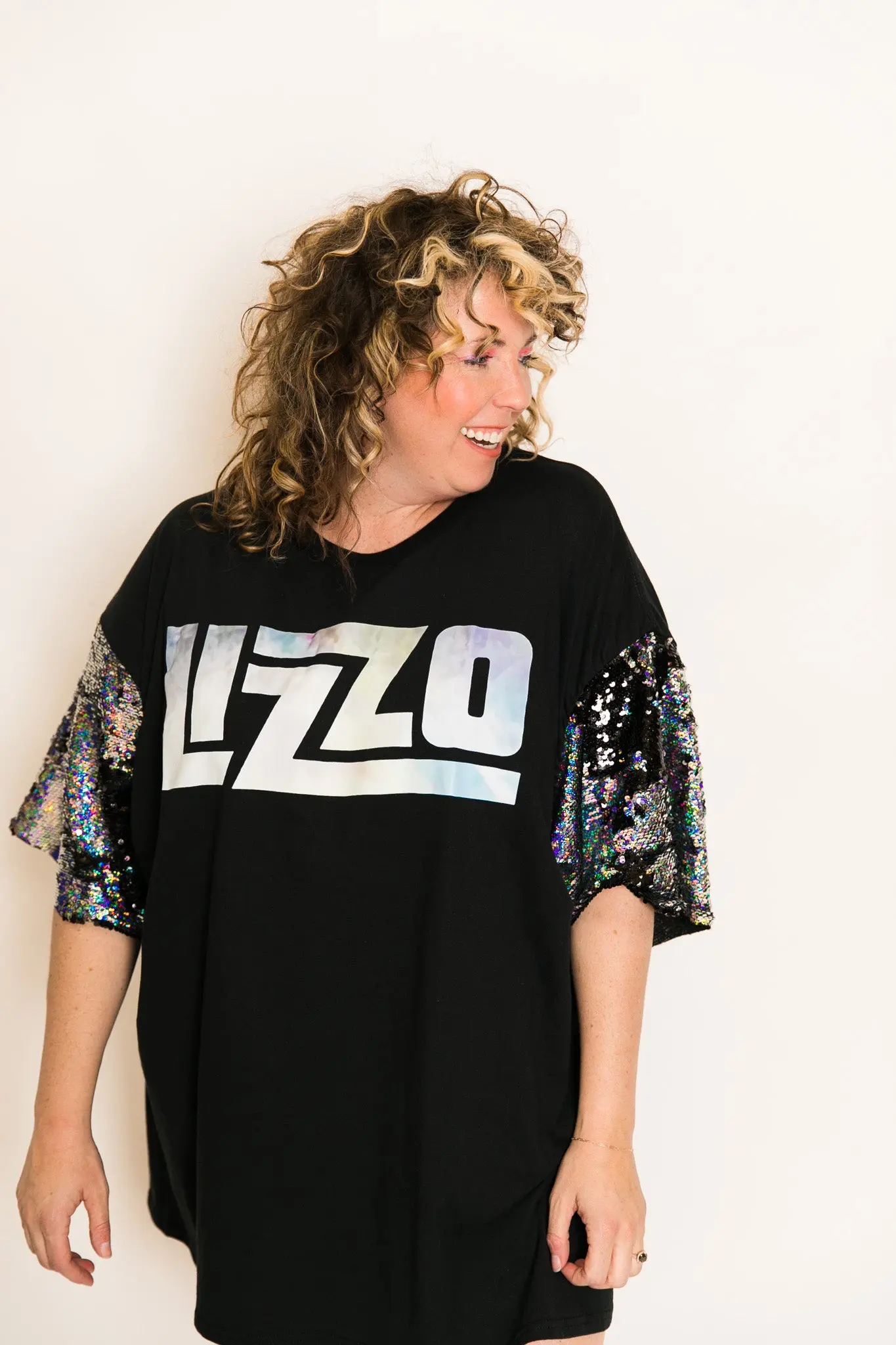 Lizzo Black and Silver Sequin Sleeve Party Tee - Image 6