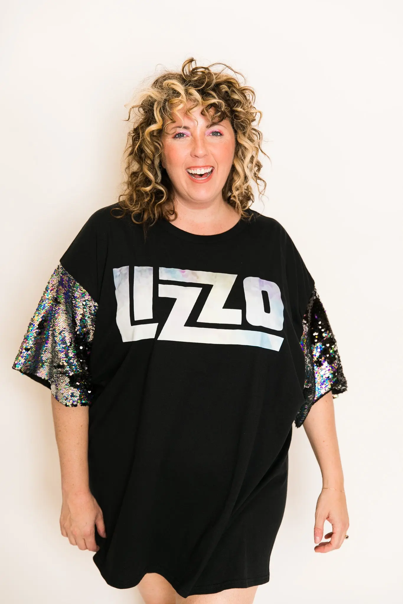 Lizzo Black and Silver Sequin Sleeve Party Tee - Image 7